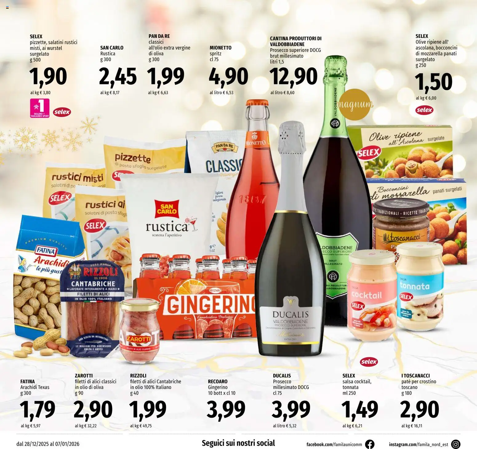 Volantino Famila del 28.12.2025 | Pagina: 2 | Prodotti: Pasta sfoglia, Pasta, Wurstel, Arachidi