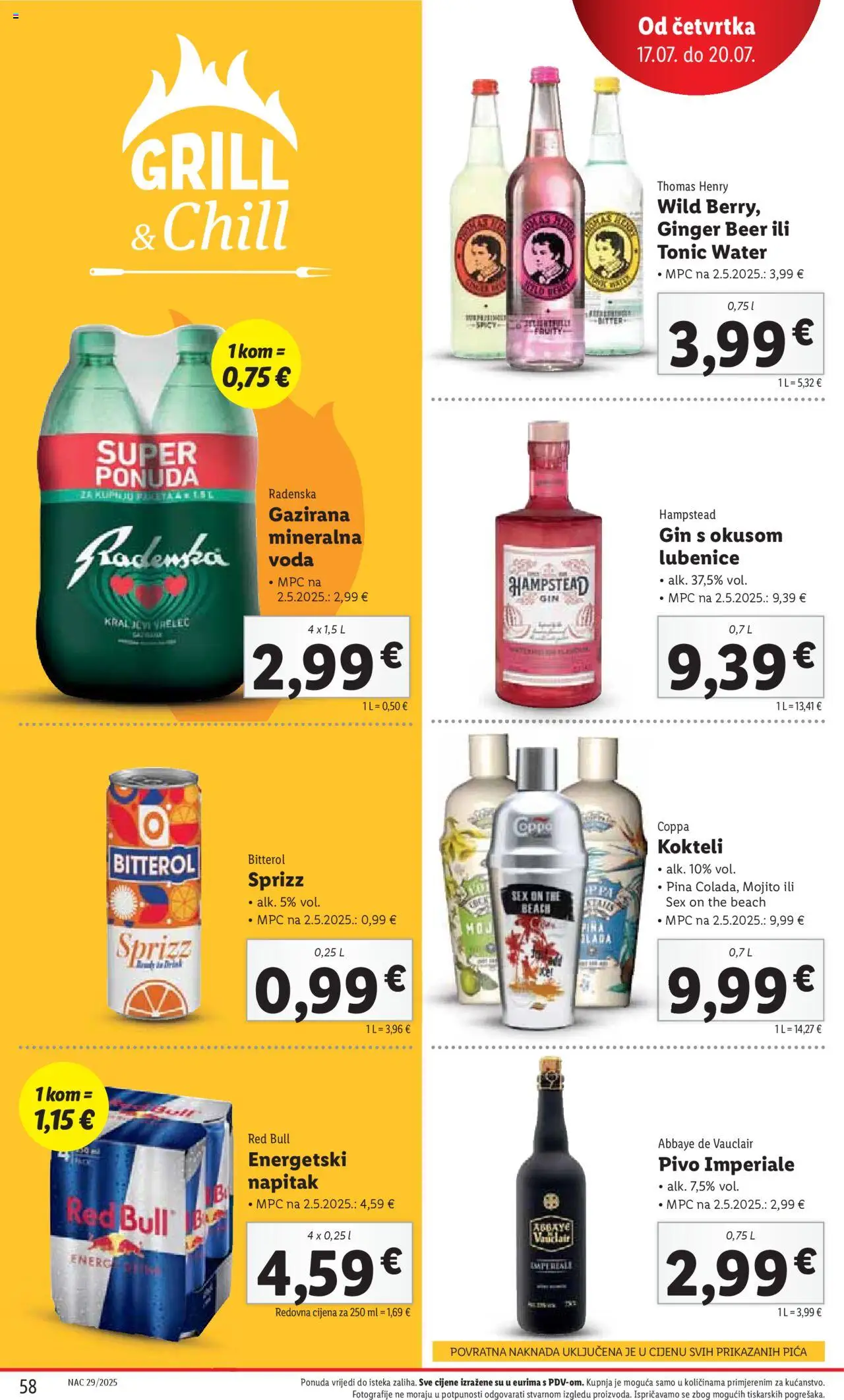Lidl katalog | vrijedi od 14.07.2025 | Stranica: 58 | Proizvodi: Mineralna voda, Pivo, Voda, Red Bull