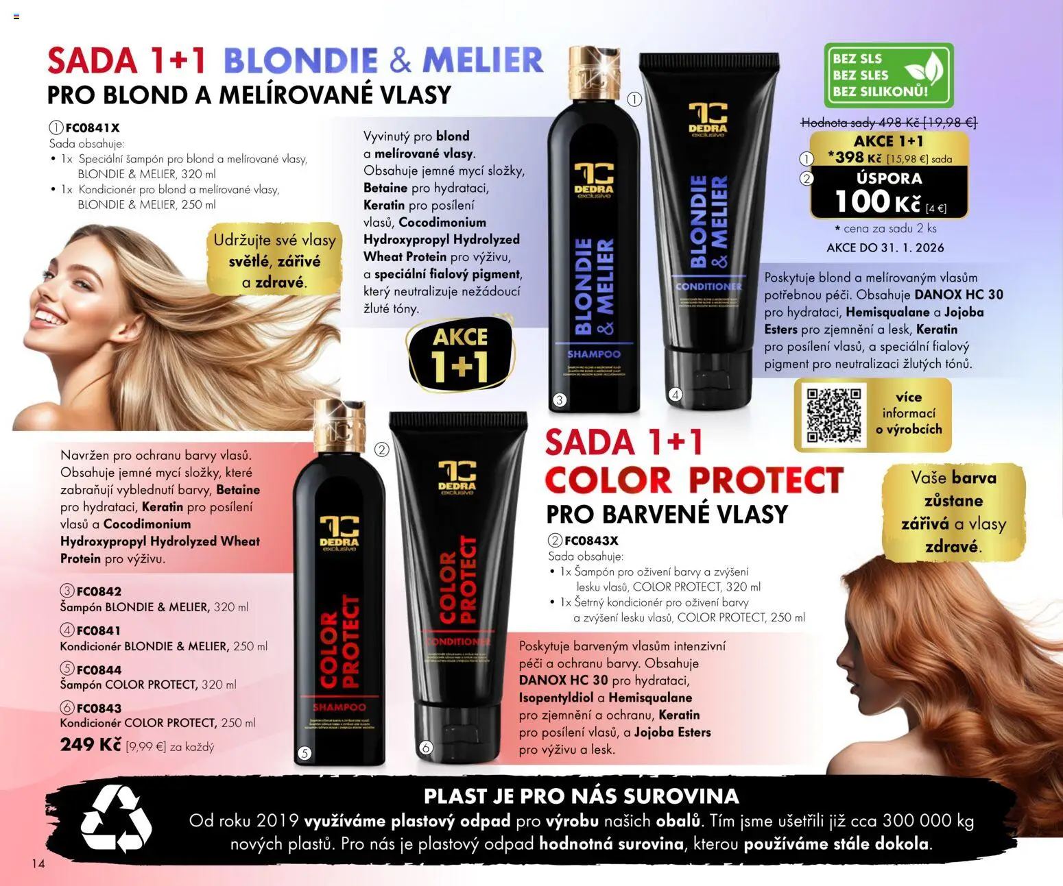Nové Dedra akcie – leták je platný od 01.01.2026 | Strana: 14 | Produkty: Protein, Šampón, Kondicionér