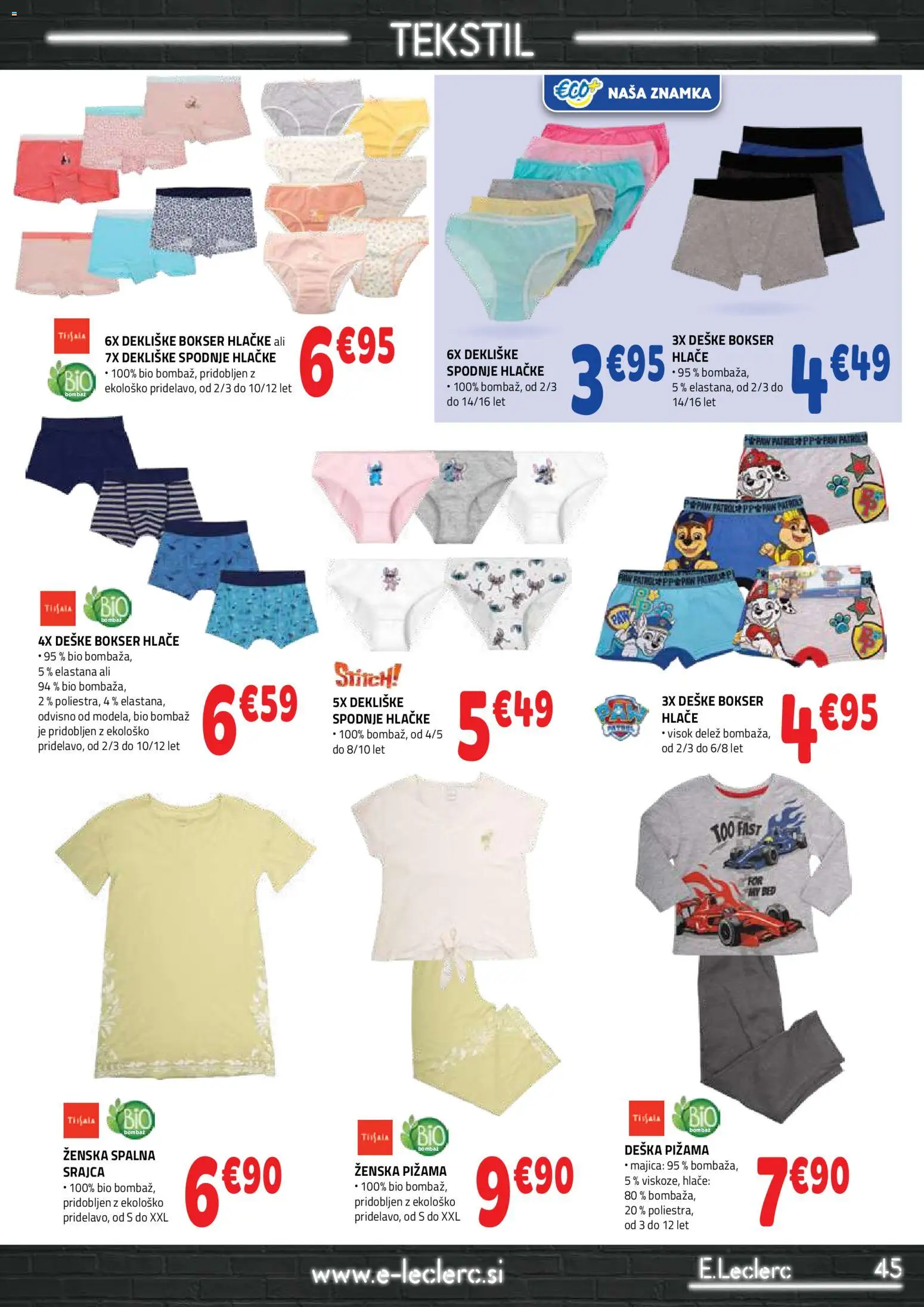 Novi E.leclerc katalog ponudbe – veljaven od 08.04.2026 | Stran: 45 | Izdelki: Srajca, Pižama, Majica, Hlace