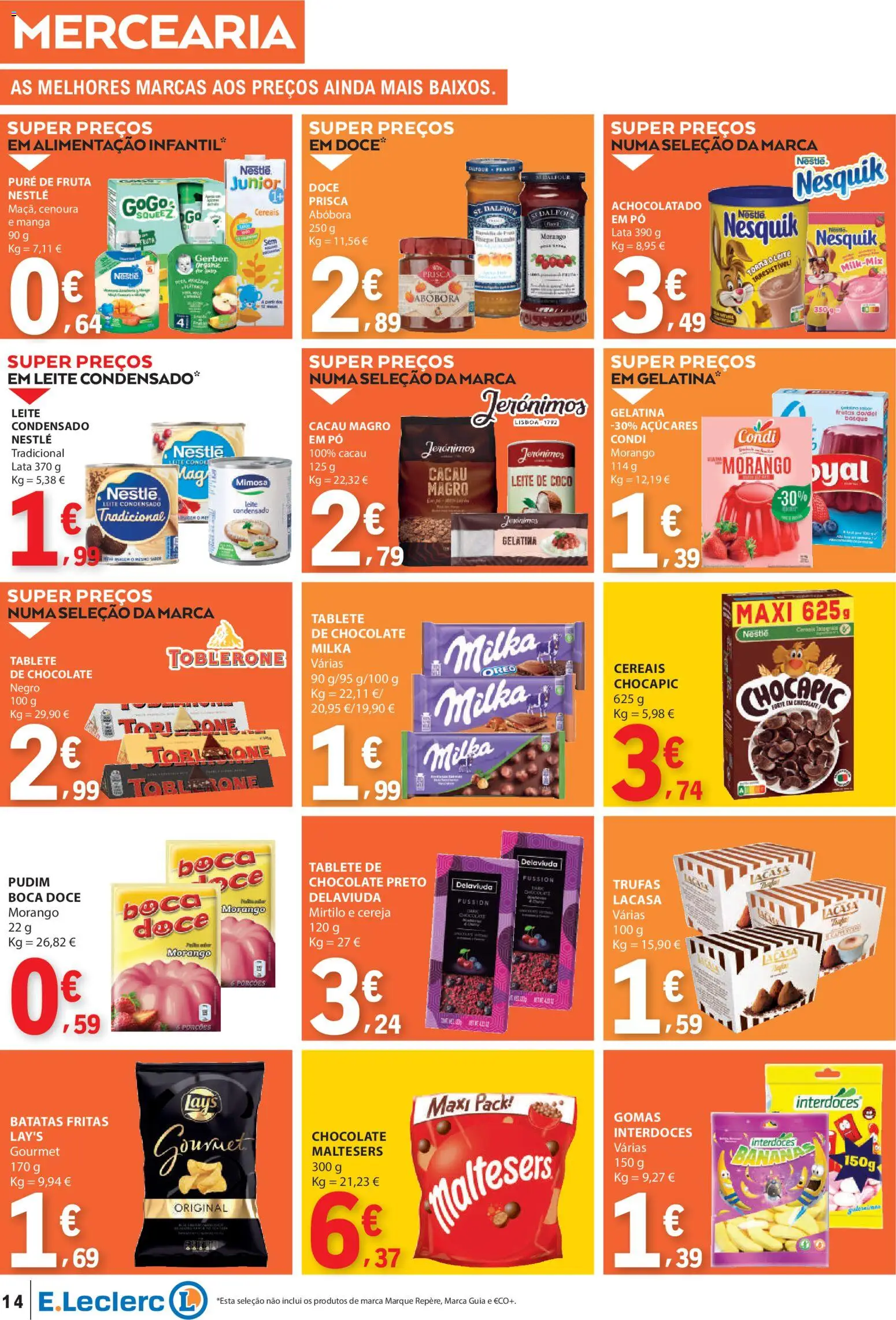 E.Leclerc folheto │ válido de 22.01.2026 | Página: 14 | Produtos: Gelatina, Pó, Chocolate, Abóbora