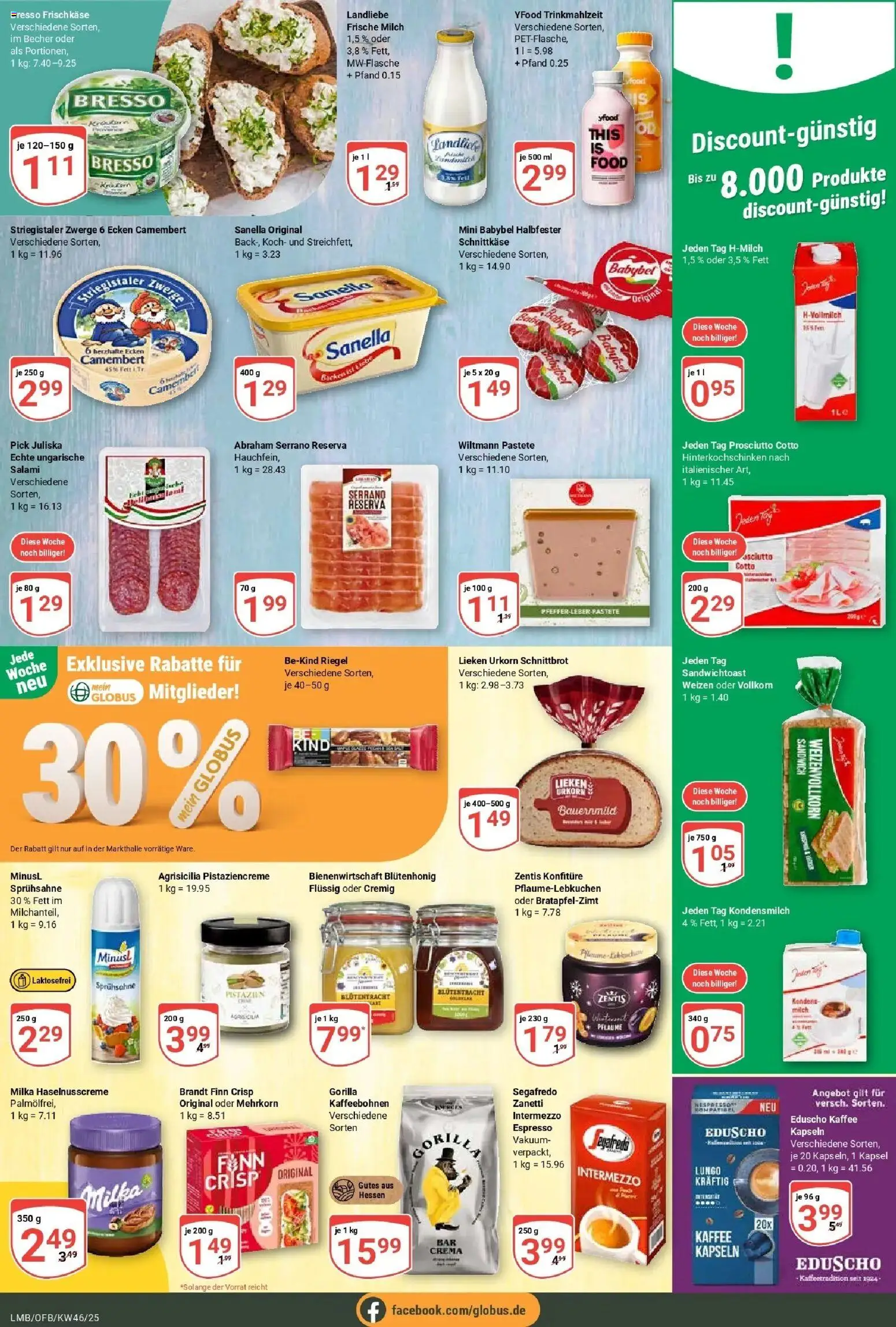 Globus prospekt Limburg	 – gültig ab 09.11.2025 | Seite: 15 | Produkte: Milch, Bresso, Sanella, Eduscho