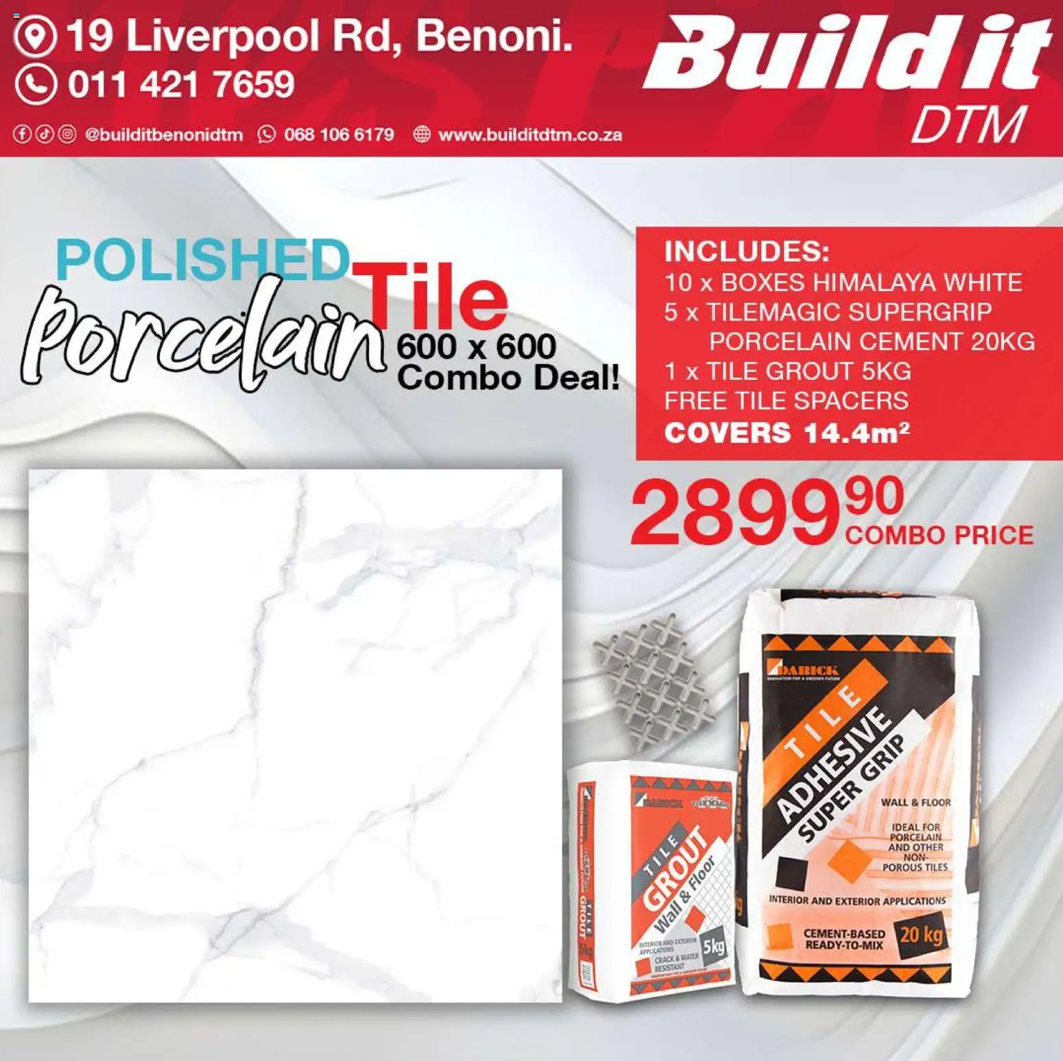 New Build It catalogue – valid from 19.03.2026 | Page: 9 | Products: Tile grout, Adhesive, Water, Cement