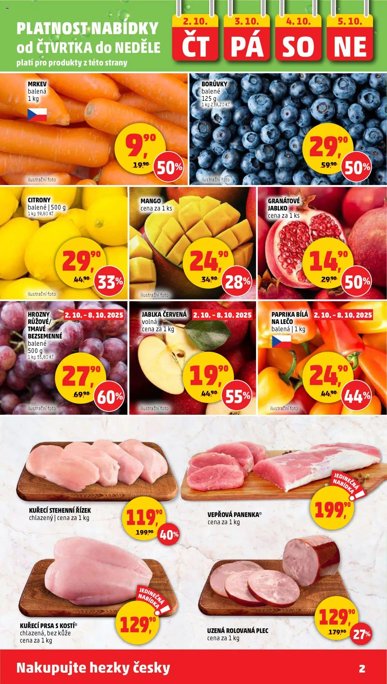 Penny Market leták - Čtvrtečník od 02.10.2025 | Strana: 2 | Produkty: Mrkev, Vepřová panenka, Lečo, Hrozny