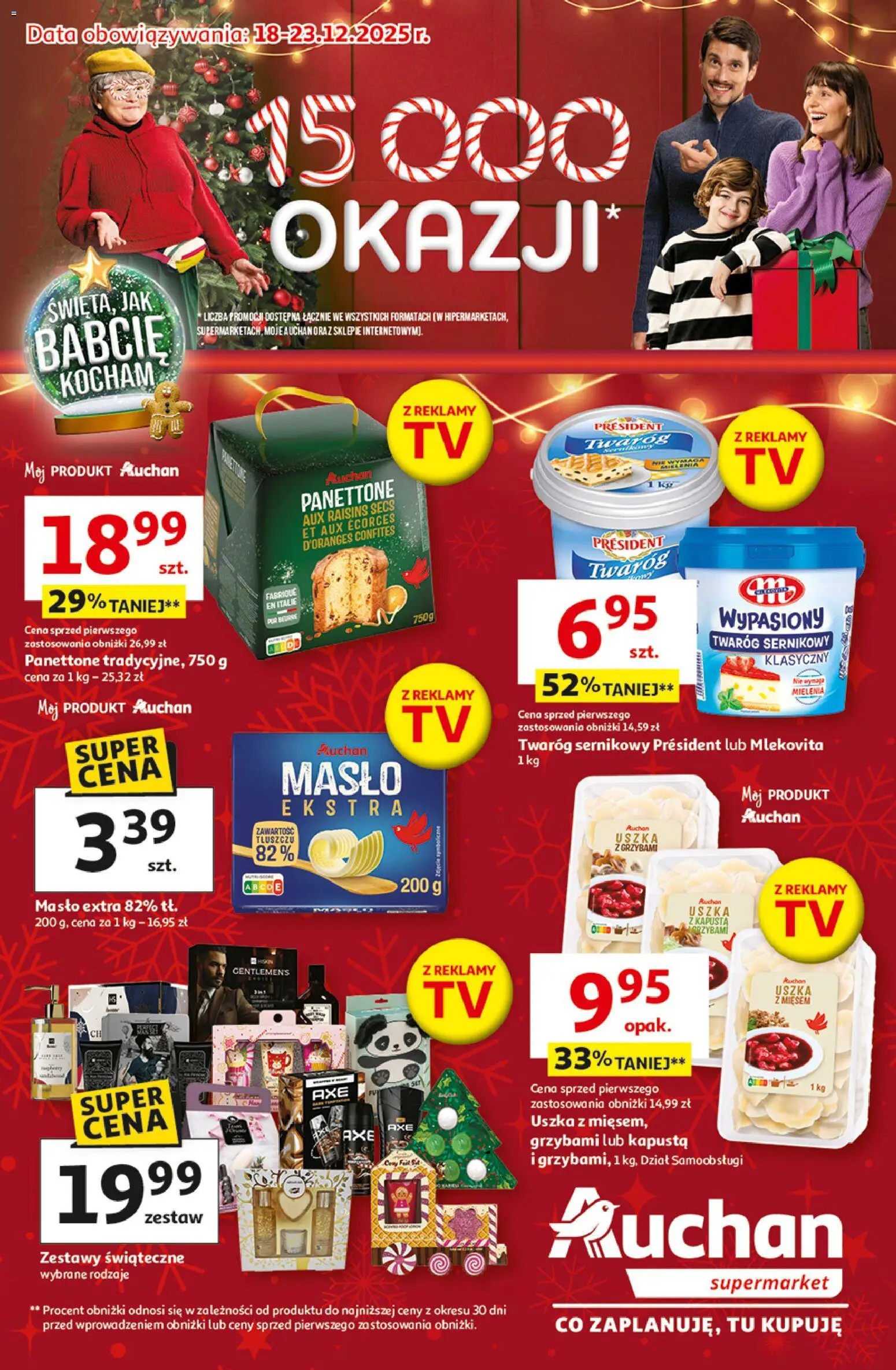 Auchan Gazetka od 18.12.2025 | Strona: 1 | Produkty: Kapusta, Uszka z grzybami, Masło, Twaróg