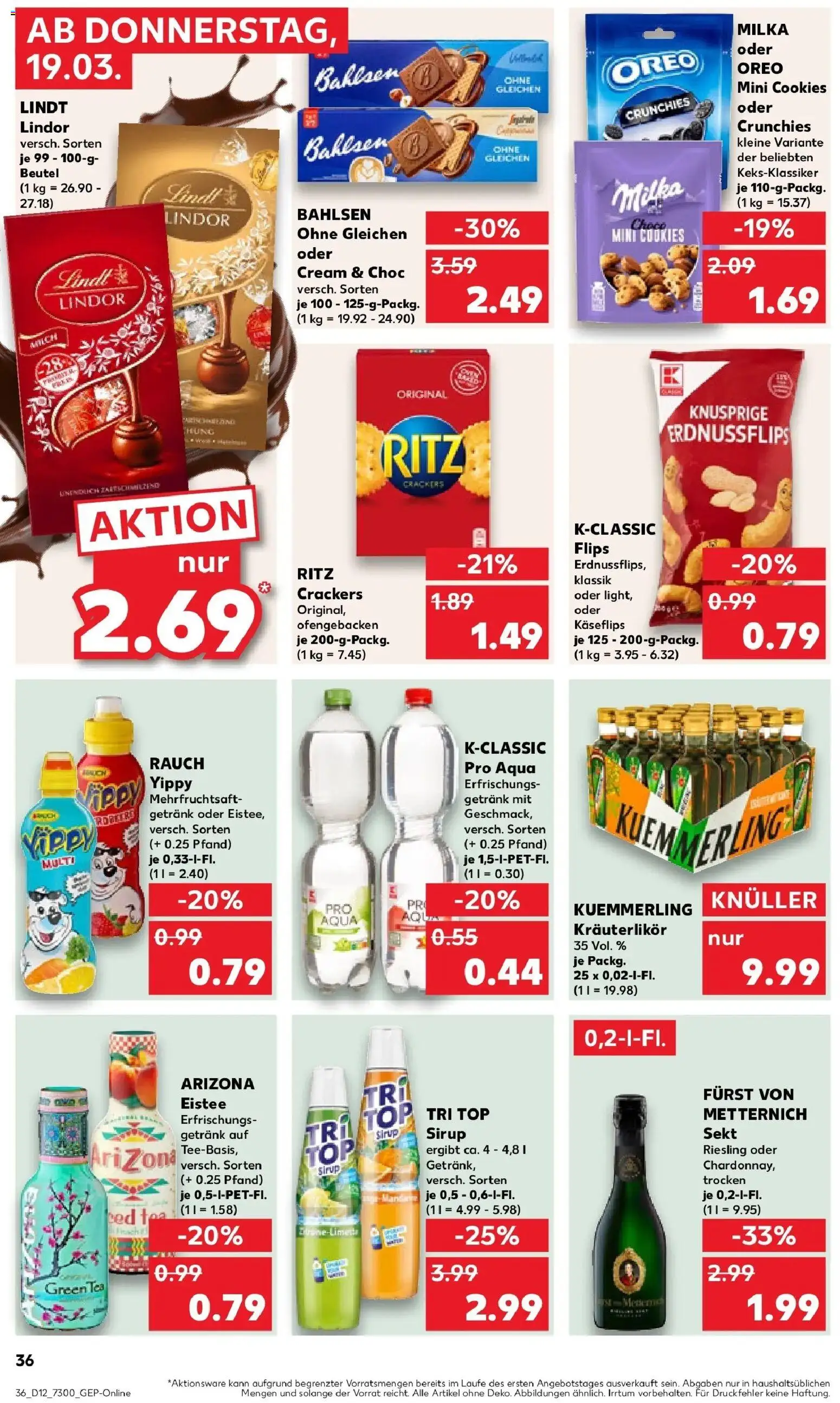 Kaufland Prospekt Sonneberg	 – gültig ab 19.03.2026 | Seite: 36 | Produkte: Furst von metternich, Sirup, Milka, Lindt