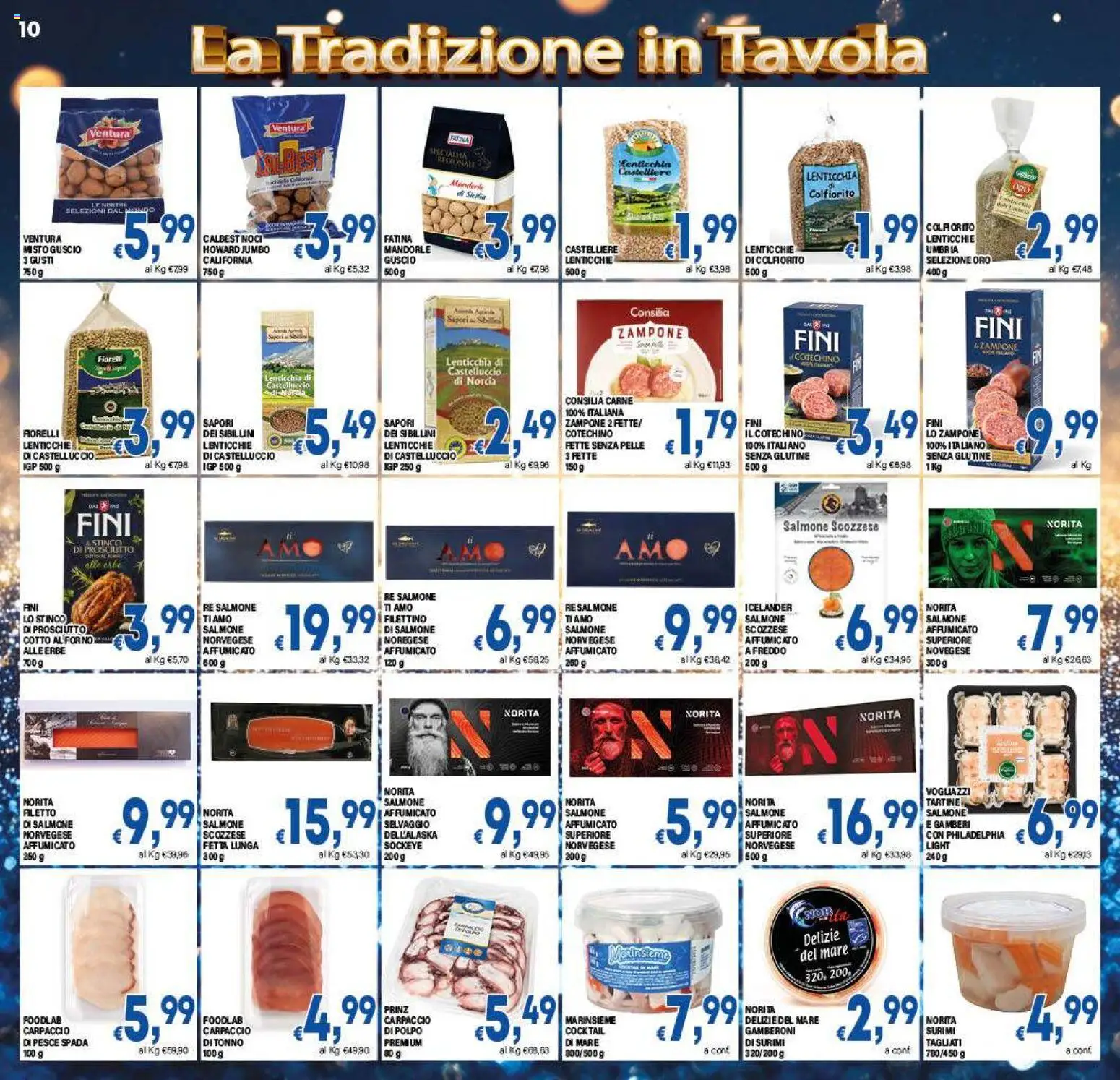 Volantino DEM del 27.12.2025 | Pagina: 10 | Prodotti: Polpo, Prosciutto, Mandorle, Gamberoni