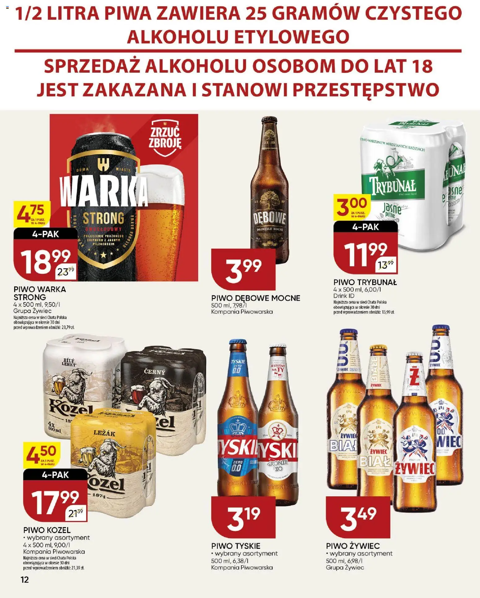 Chata Polska Gazetka od 15.01.2026 | Strona: 12 | Produkty: Warka, Piwo Warka, Tyskie, Piwo