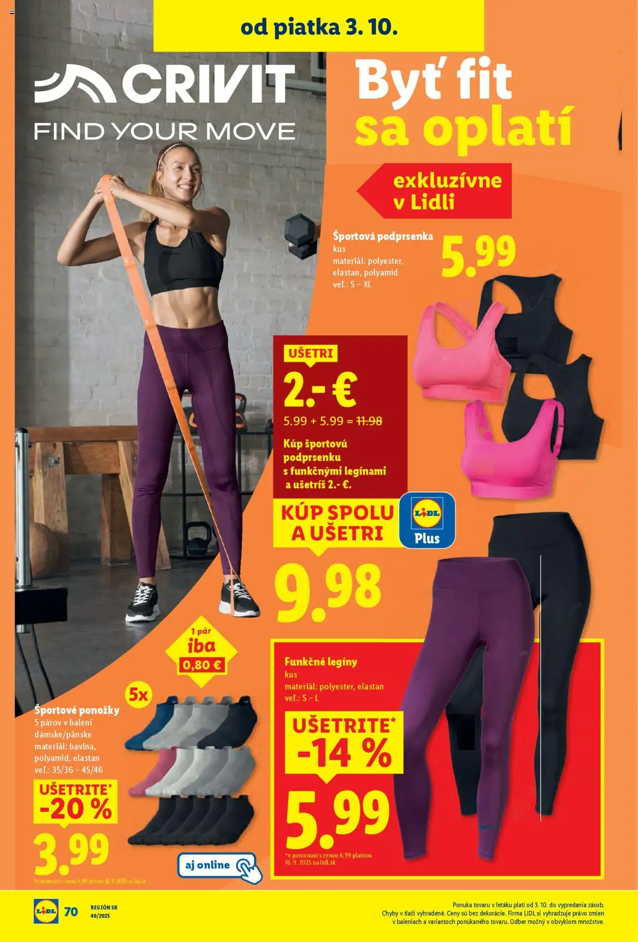 Nové Lidl akcie – leták je platný od 29.09.2025 | Strana: 91 | Produkty: Podprsenka, Ponožky, Legíny