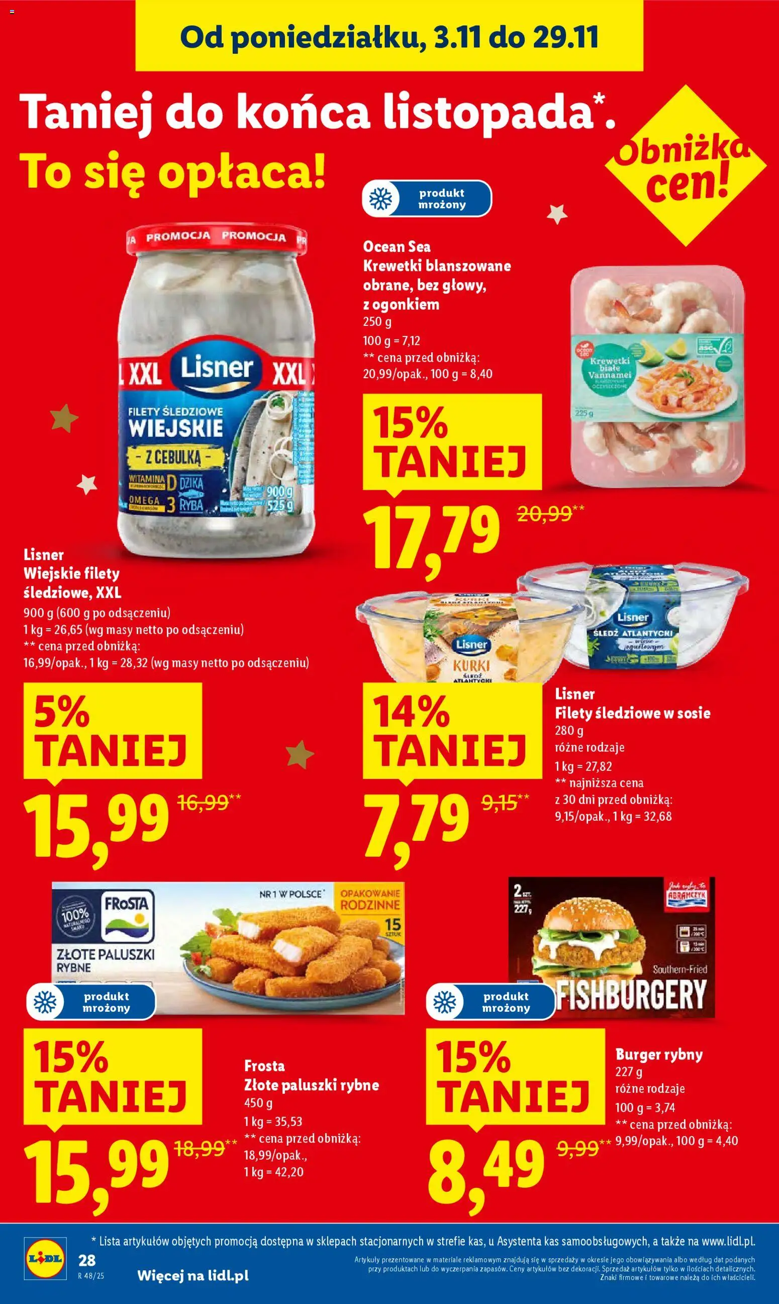 Lidl Black Friday od 27.11.2025 | Strona: 28 | Produkty: Śledź, Krewetki, Paluszki rybne, Ryba