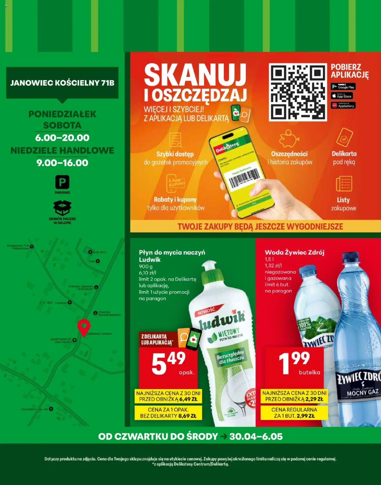 Delikatesy Centrum gazetka - Janowiec Kościelny Otwarcie od 30.04.2026 | Strona: 4 | Produkty: Woda żywiec, Delikatesy, Woda, Płyn do mycia naczyń
