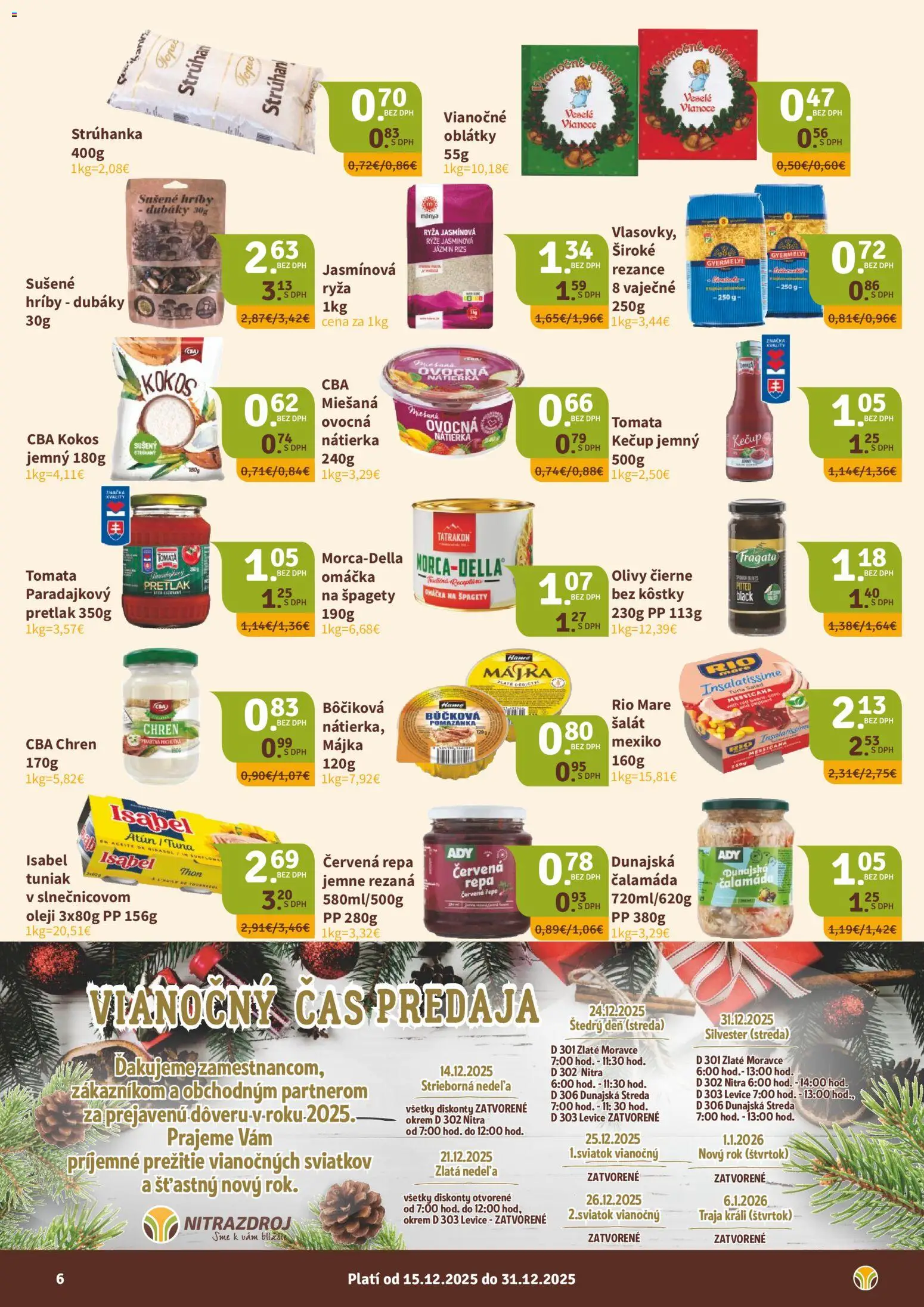 Nové Nitrazdroj akcie – leták je platný od 15.12.2025 | Strana: 6 | Produkty: Chren, Ryža, Rezance, Šalát