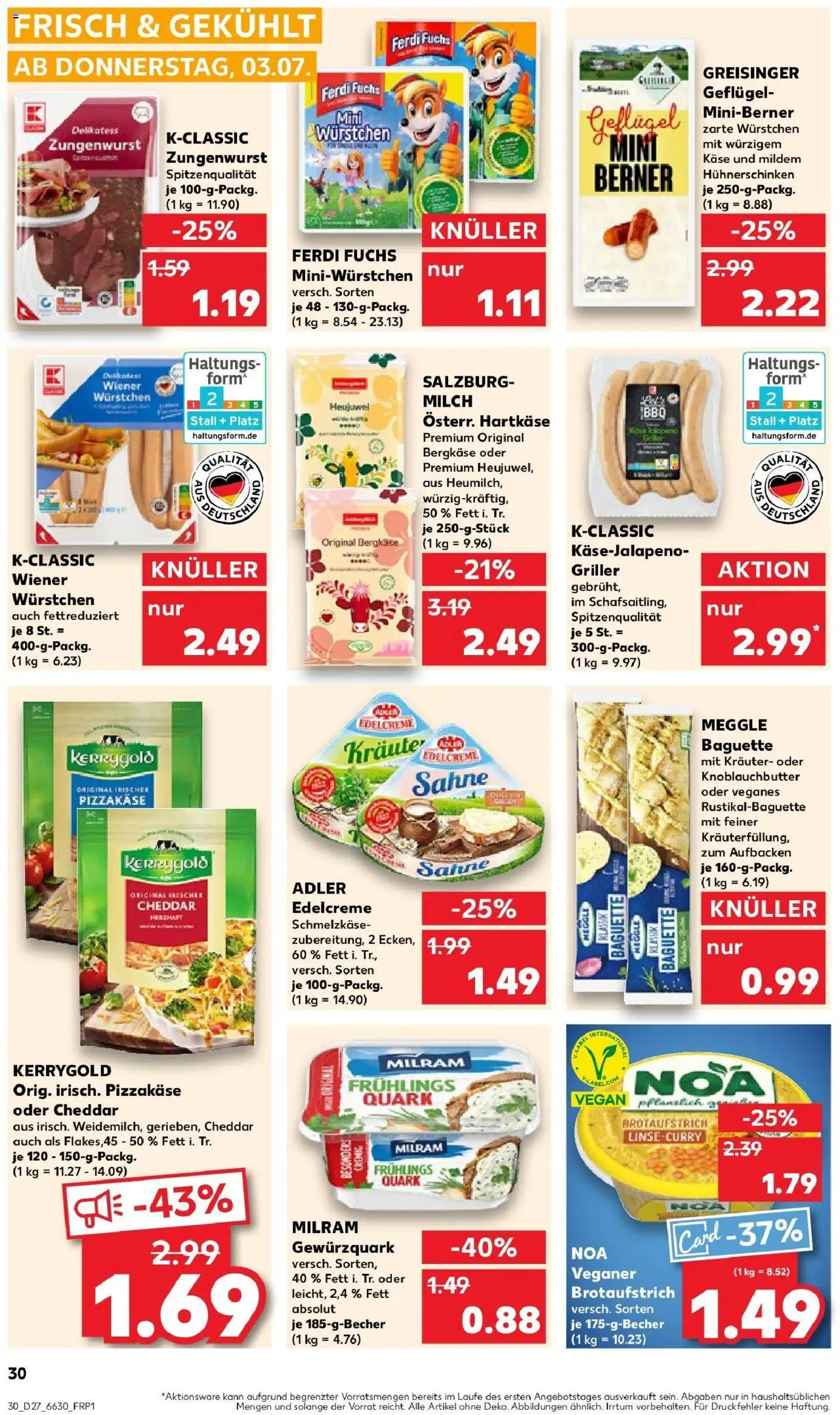 Kaufland prospekt Kreuztal	 - gültig ab dem 03.07.2025 | Seite: 30 | Produkte: Wiener wurstchen, Milch, Käse, Griller