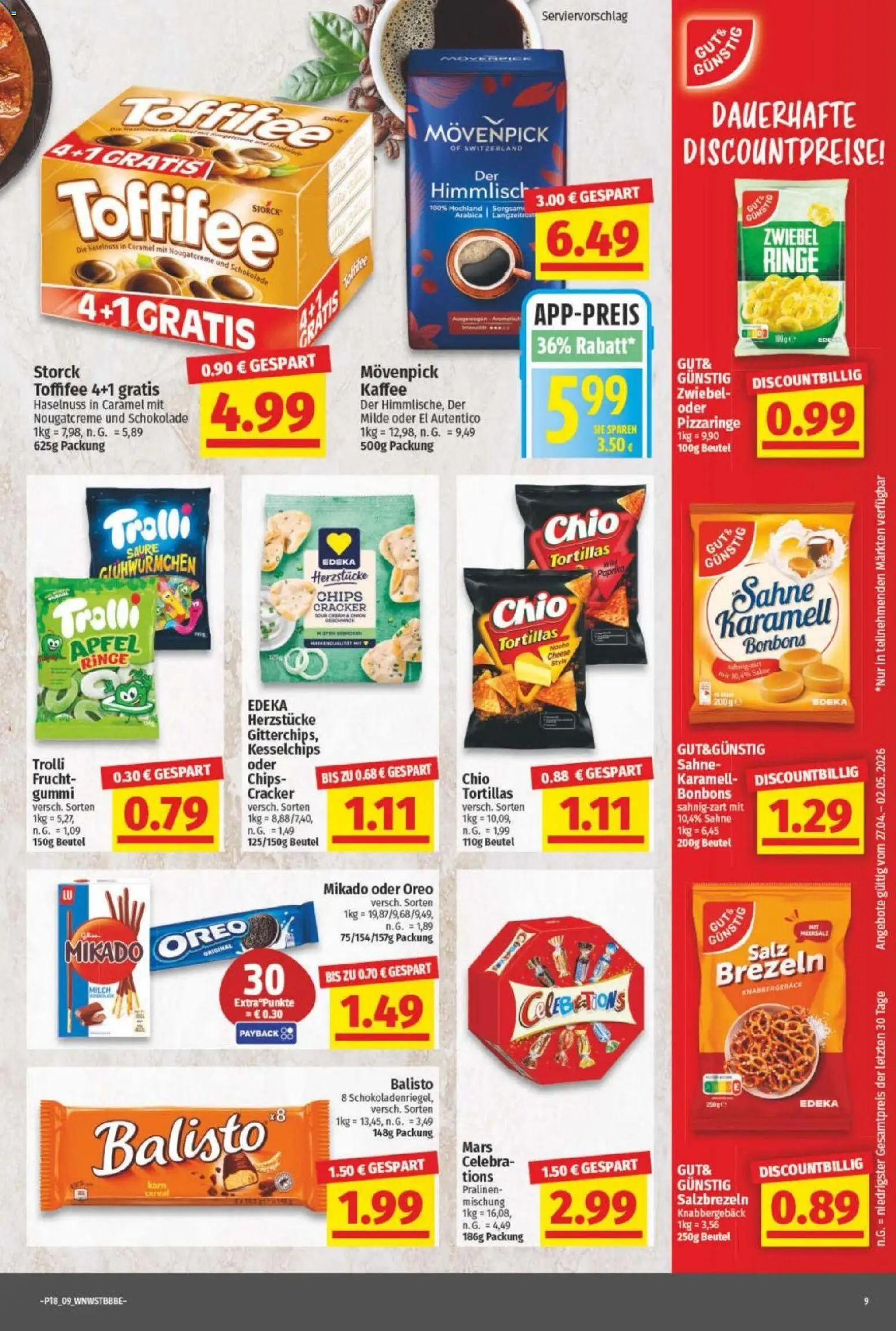 NP Discount Prospekt – gültig ab 27.04.2026 | Seite: 9 | Produkte: Kaffee, Äpfel, Salz, Toffifee