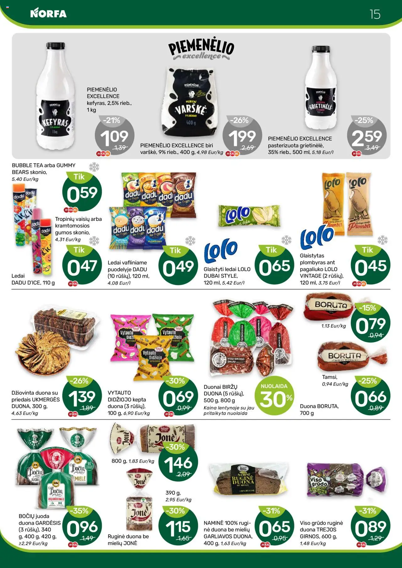 NORFA - Leidinys│galioja nuo 24.07.2025 | Puslapis: 15 | Prekių: Ledai, Duona, Varškė, Plombyras