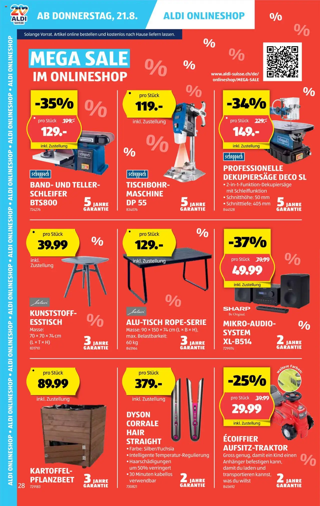 Aldi Aktionen ab 21.08.2025 | Seite: 29 | Produkte: Esstisch, Dyson, Schleifer