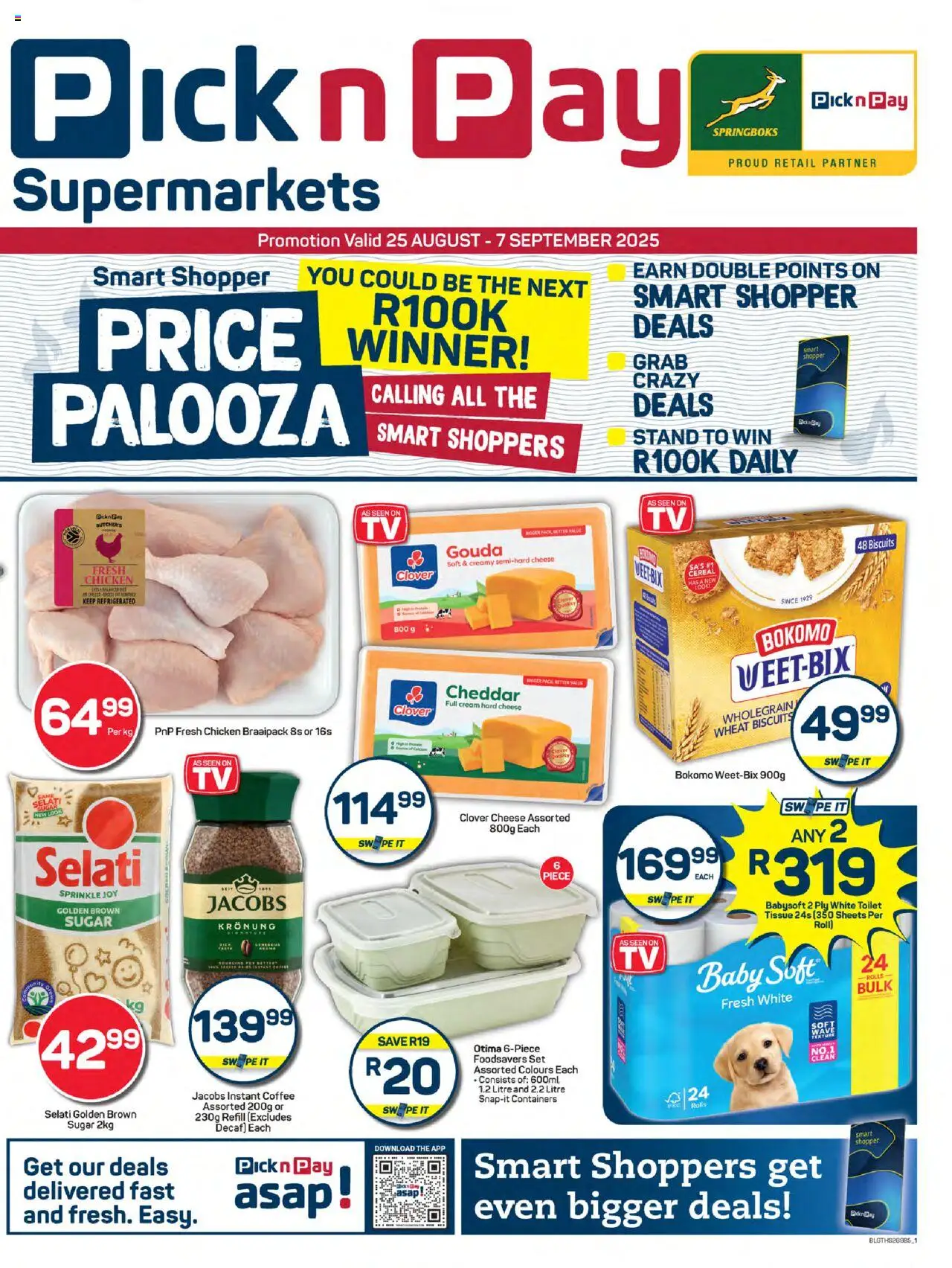 Pick n Pay Inland provinces - Hyper Specials │ valid from 25.08.2025 | Page: 1 | Products: Toilet, Chicken, Sugar, Estuche organizador de viaje