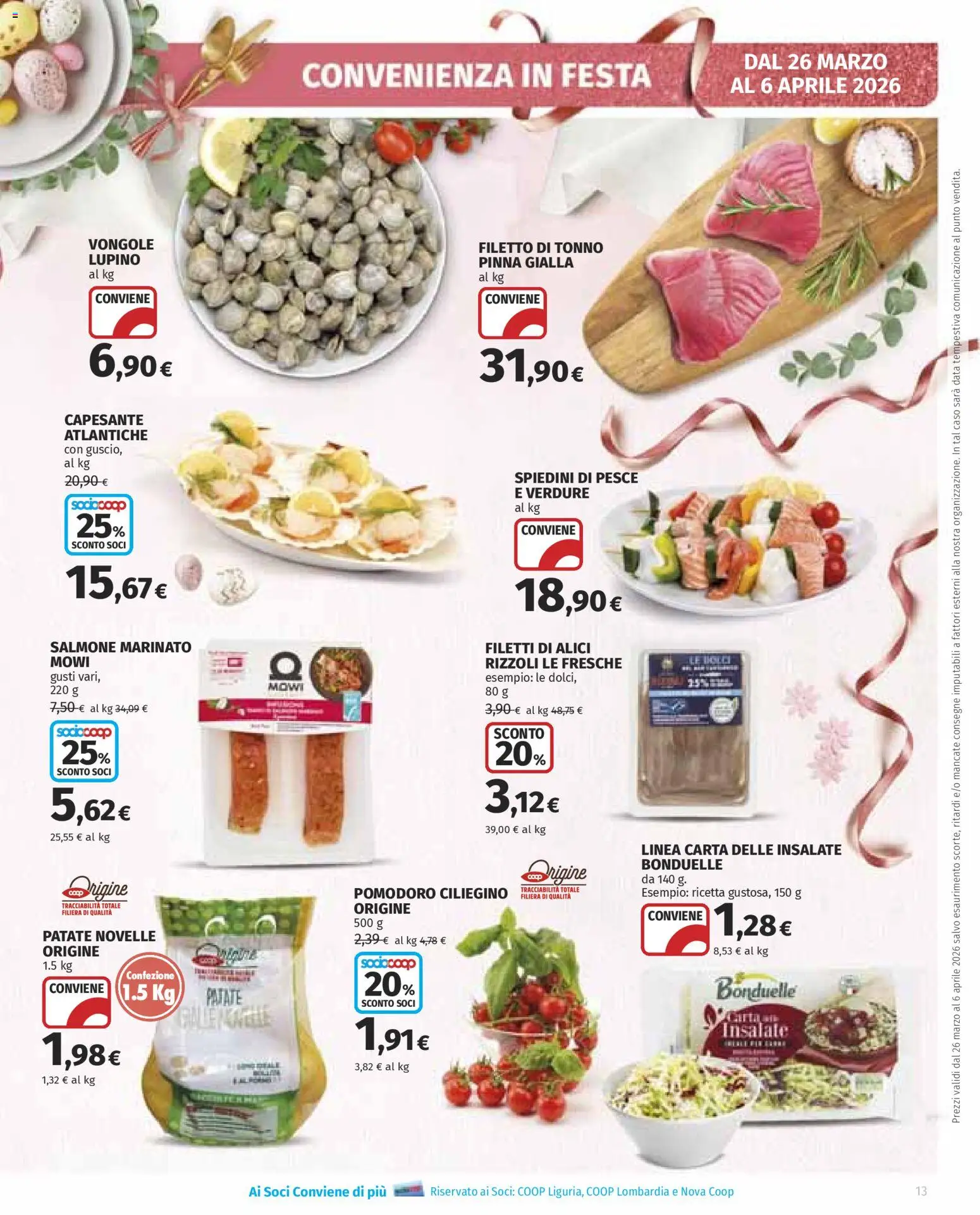 Volantino Ipercoop del 26.03.2026 | Pagina: 13 | Prodotti: Salmone, Verdure, Tonno, Spiedini