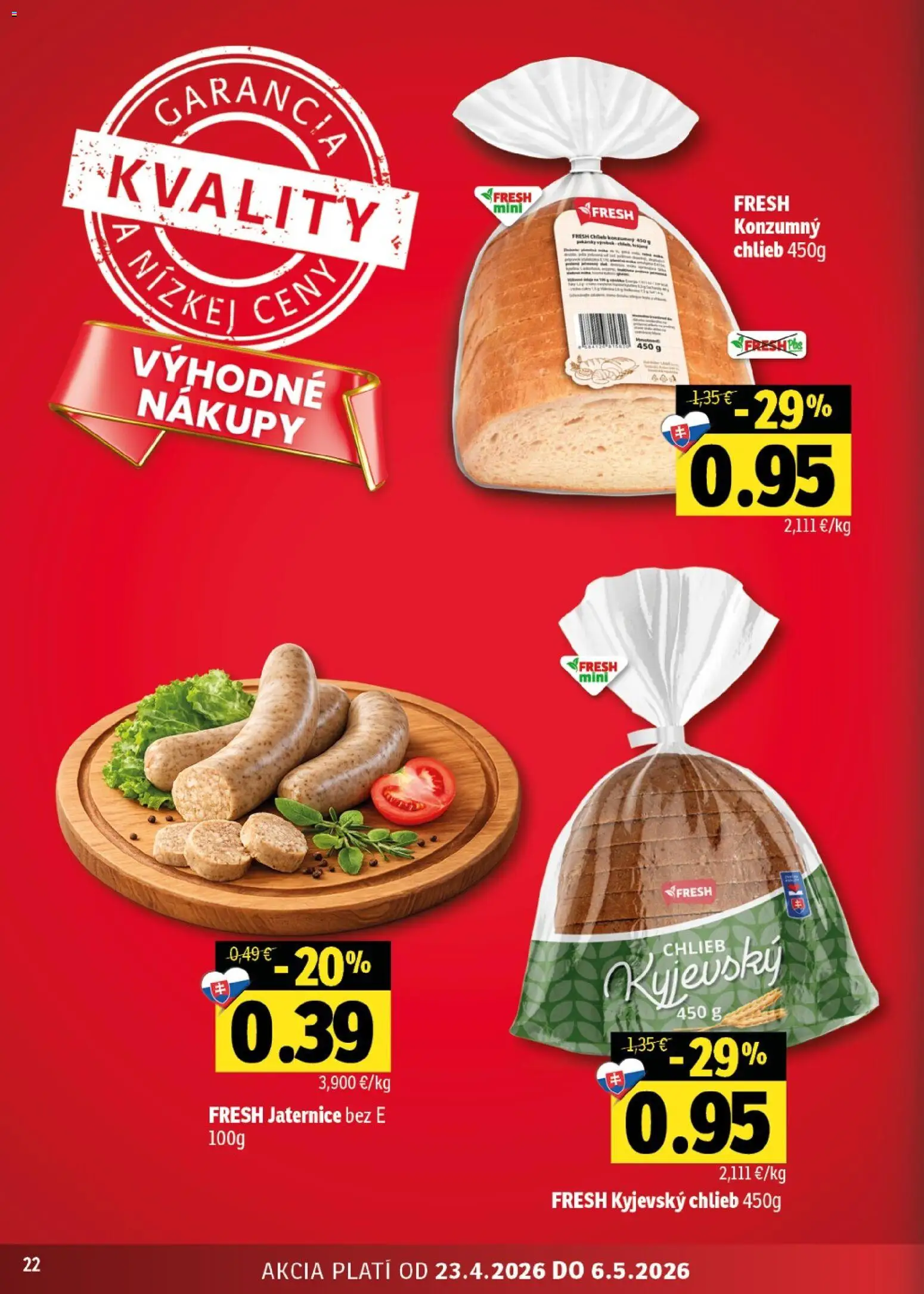 Nové Fresh akcie – leták je platný od 23.04.2026 | Strana: 22 | Produkty: Chlieb