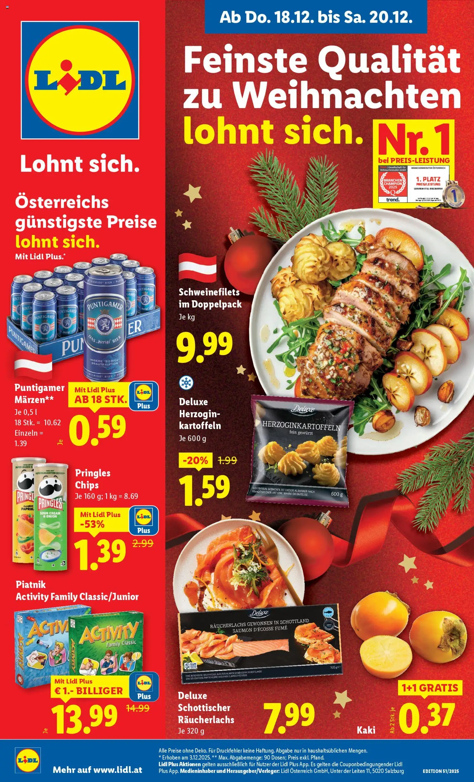 Lidl Flugblatt - Oberpullendorf, Güssing, Oberwart gültig ab 18.12.2025 | Seite: 1 | Produkte: Chips, Kartoffeln, Kaki, Bier