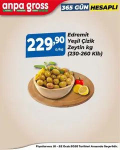 16.01.2026 tarihinden itibaren geçerli olan Anpa Gross kataloğu önizlemesi | Sayfa: 7 | Ürünler: Zeytin, Ocak