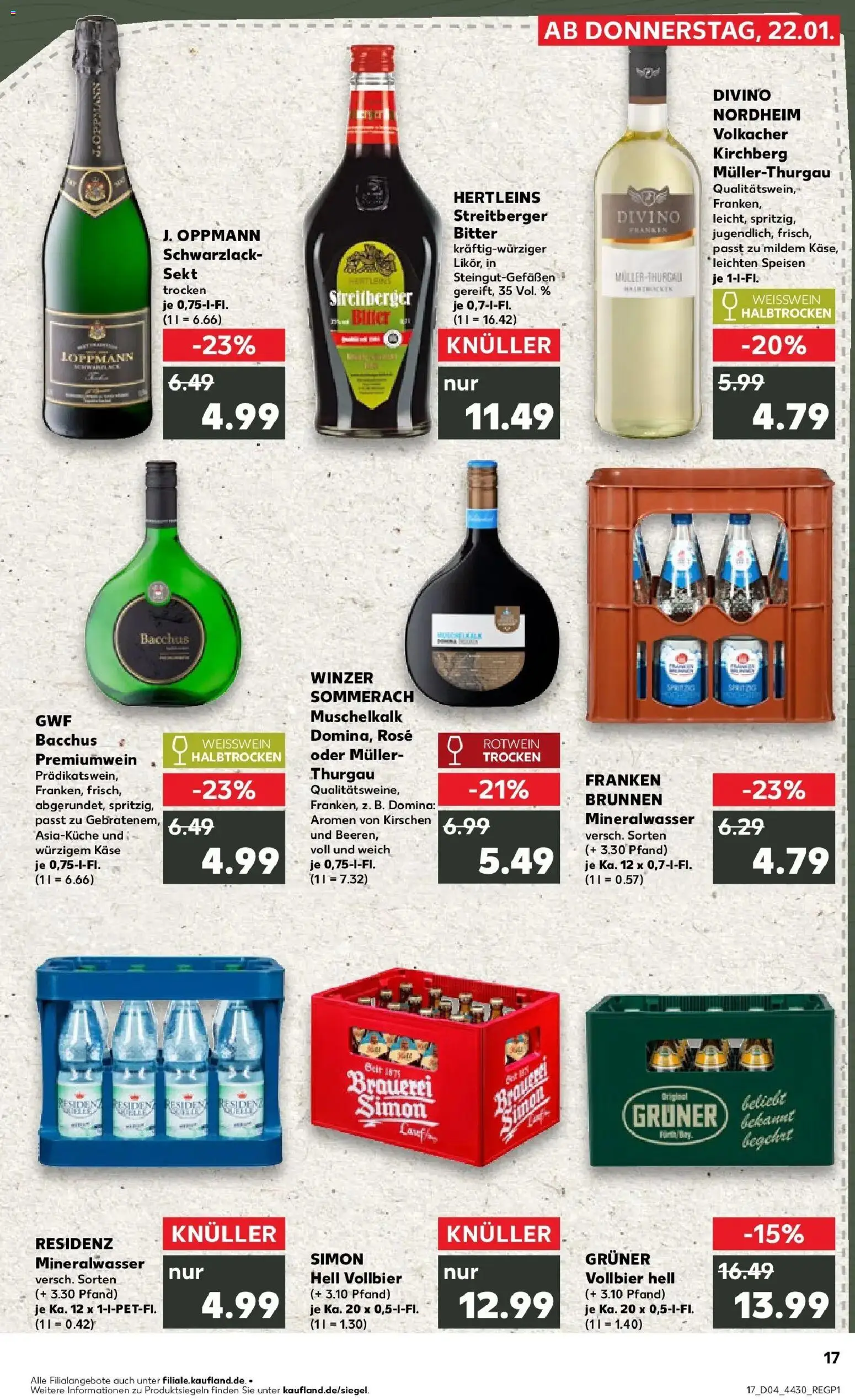 Kaufland prospekt Erlangen	 – gültig ab 22.01.2026 | Seite: 17 | Produkte: Käse, Rotwein, Rotwein trocken, Mineralwasser