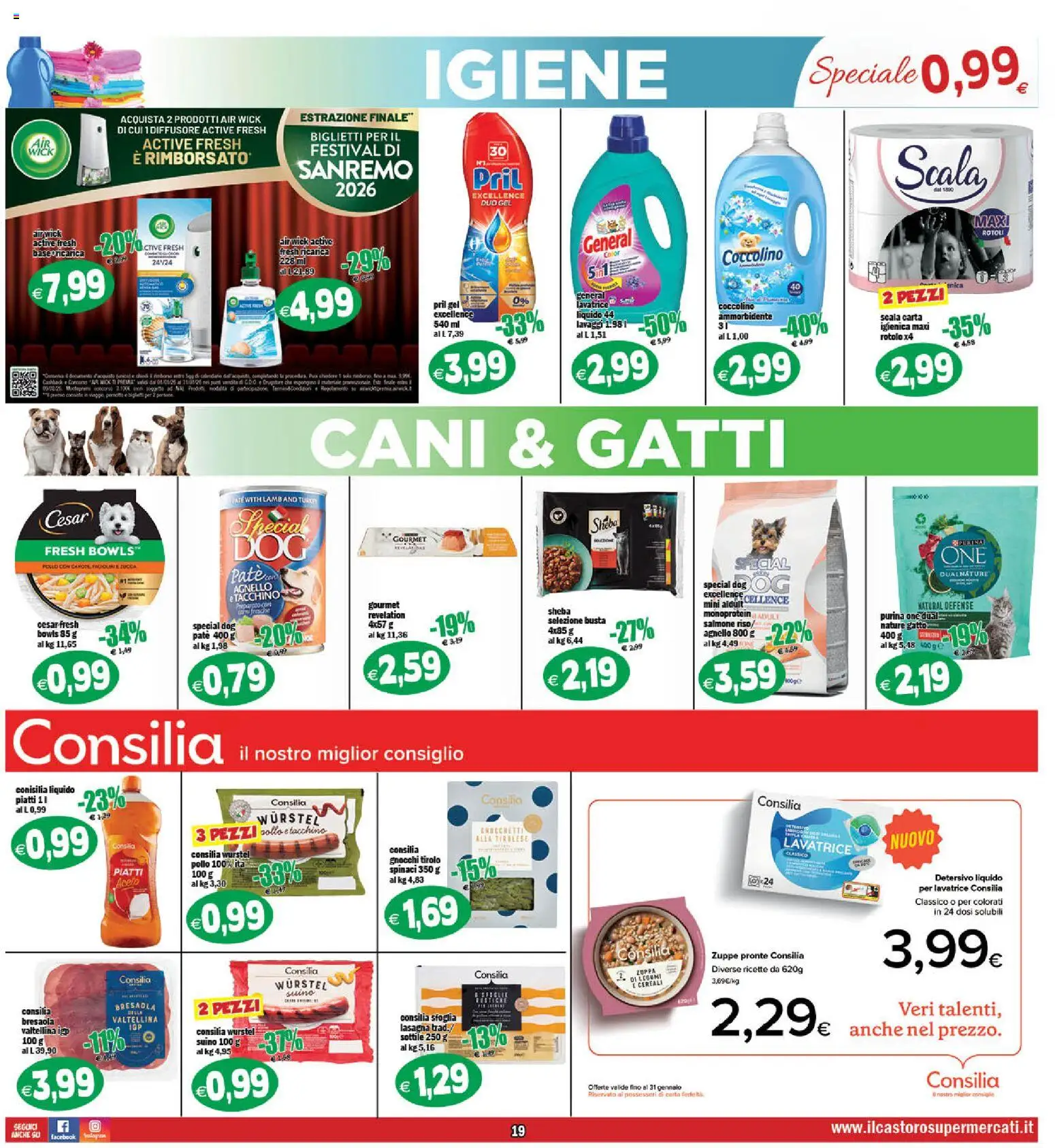 Volantino Il Castoro del 16.01.2026 | Pagina: 19 | Prodotti: Pollo, Cereali, Lavatrice, Agnello