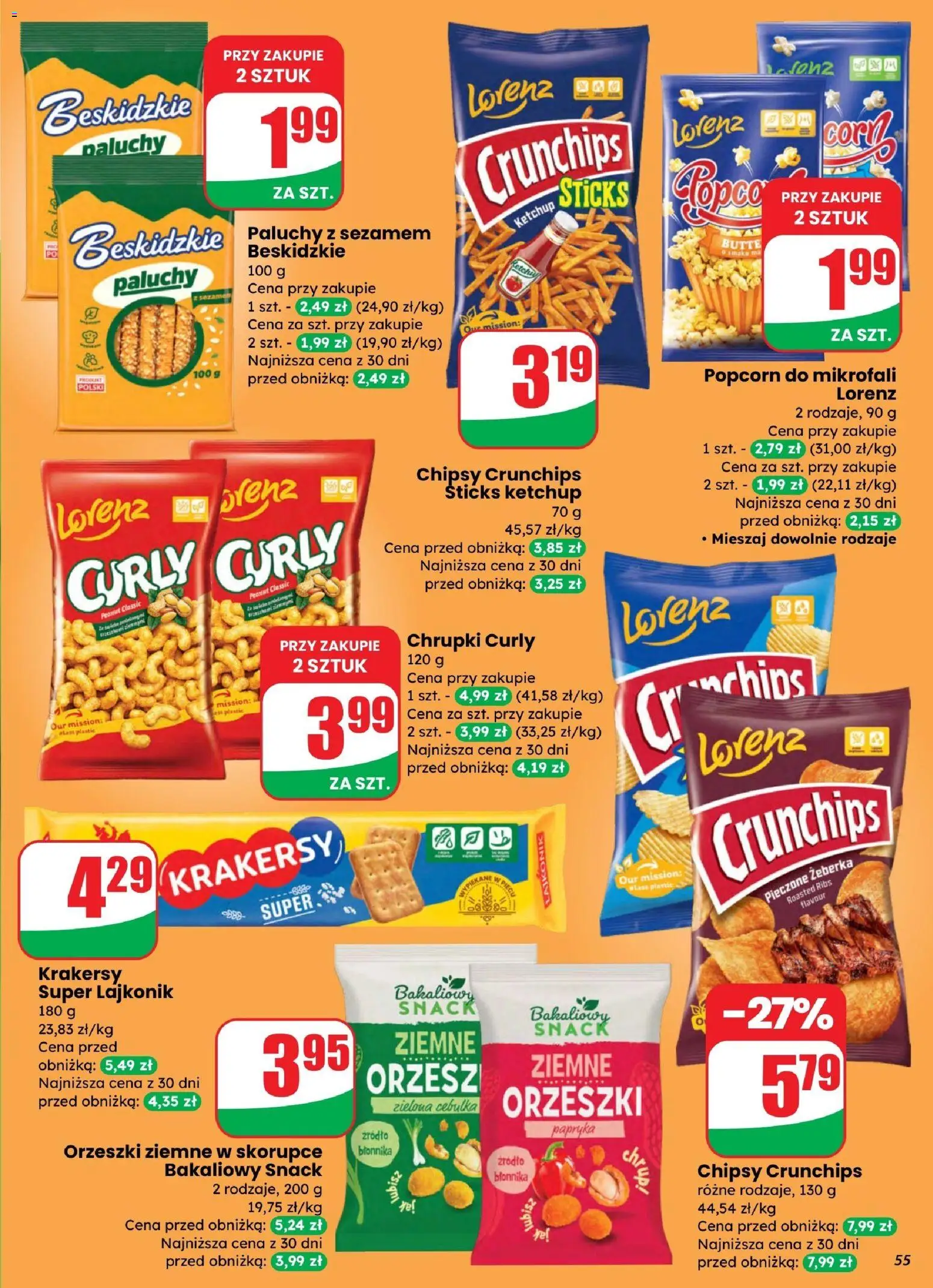 Dino gazetka od 25.03.2026 | Strona: 55 | Produkty: Chrupki, Krakersy, Orzeszki ziemne, Popcorn