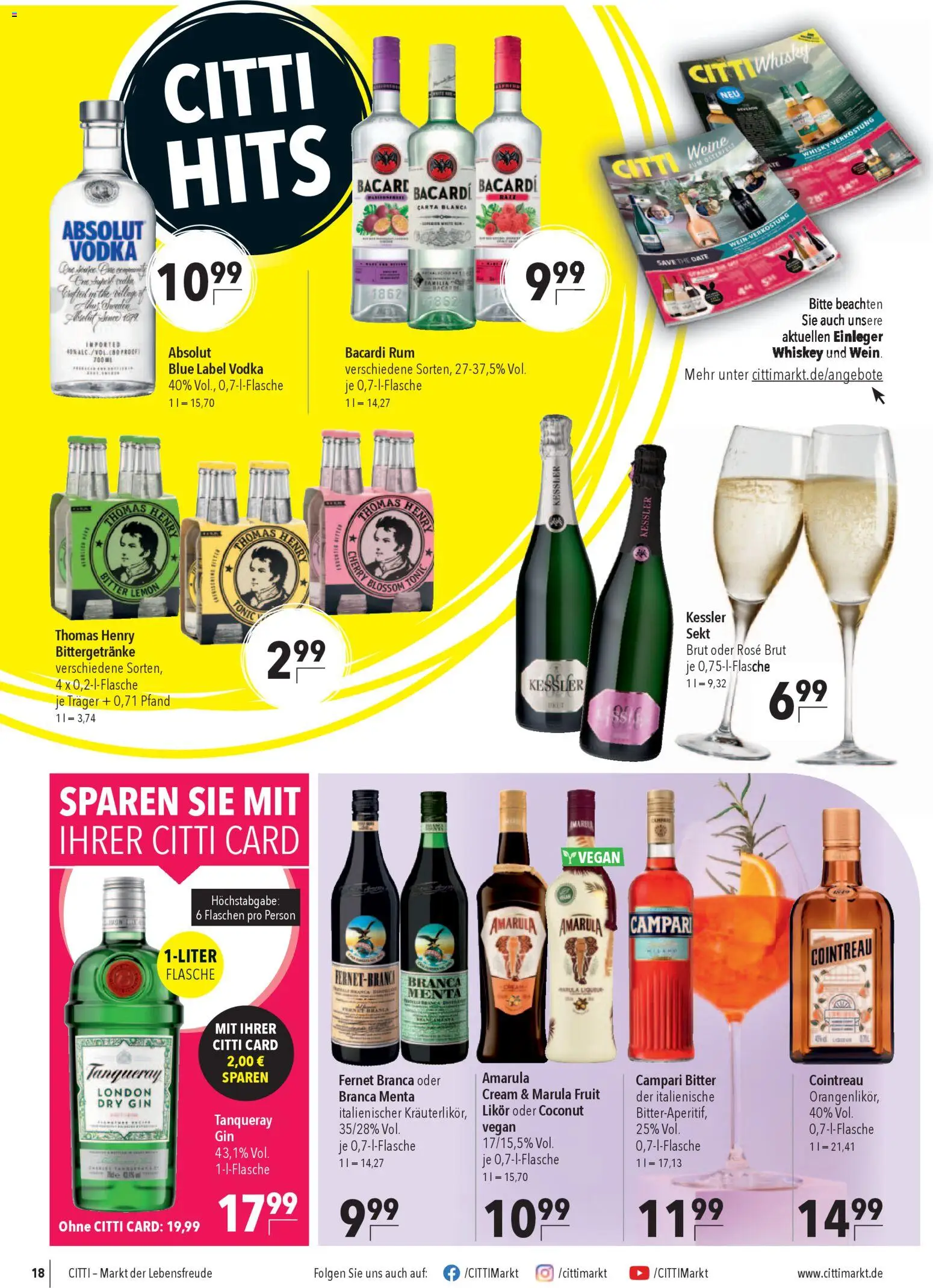 CITTI Markt Prospekt 	 – gültig ab 18.03.2026 | Seite: 18 | Produkte: Likör, Campari, Vodka, Gin