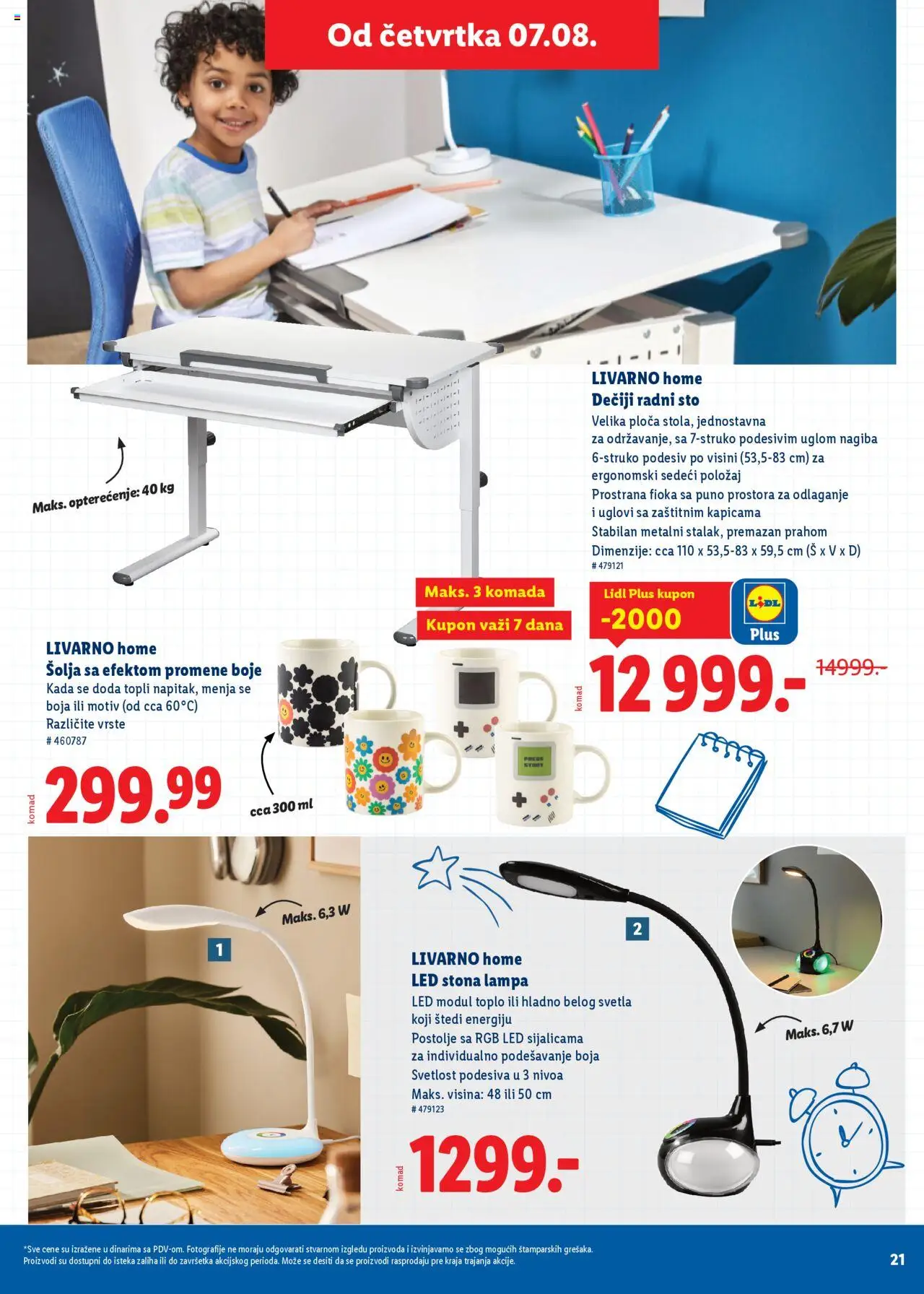 Lidl katalog - važi od 31.07.2025 | Strana: 21 | Proizvode: Sto, Radni sto, Lampa, Šolja