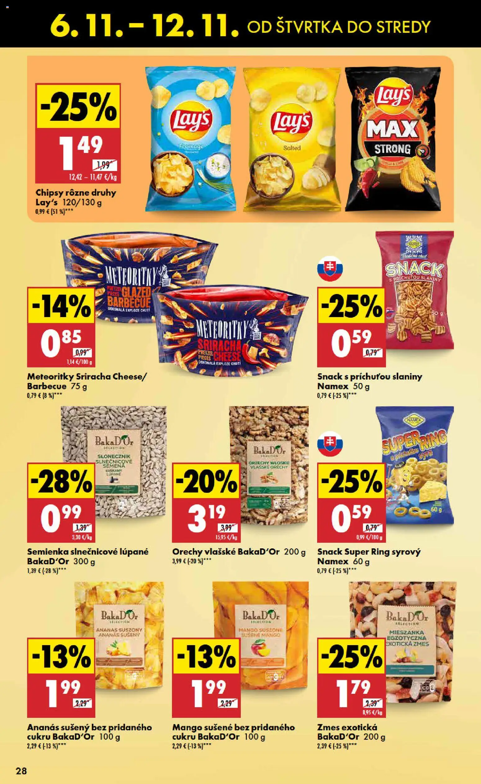 Nové Biedronka akcie – leták je platný od 06.11.2025 | Strana: 28 | Produkty: Ananás, Chipsy, Orechy, Mango