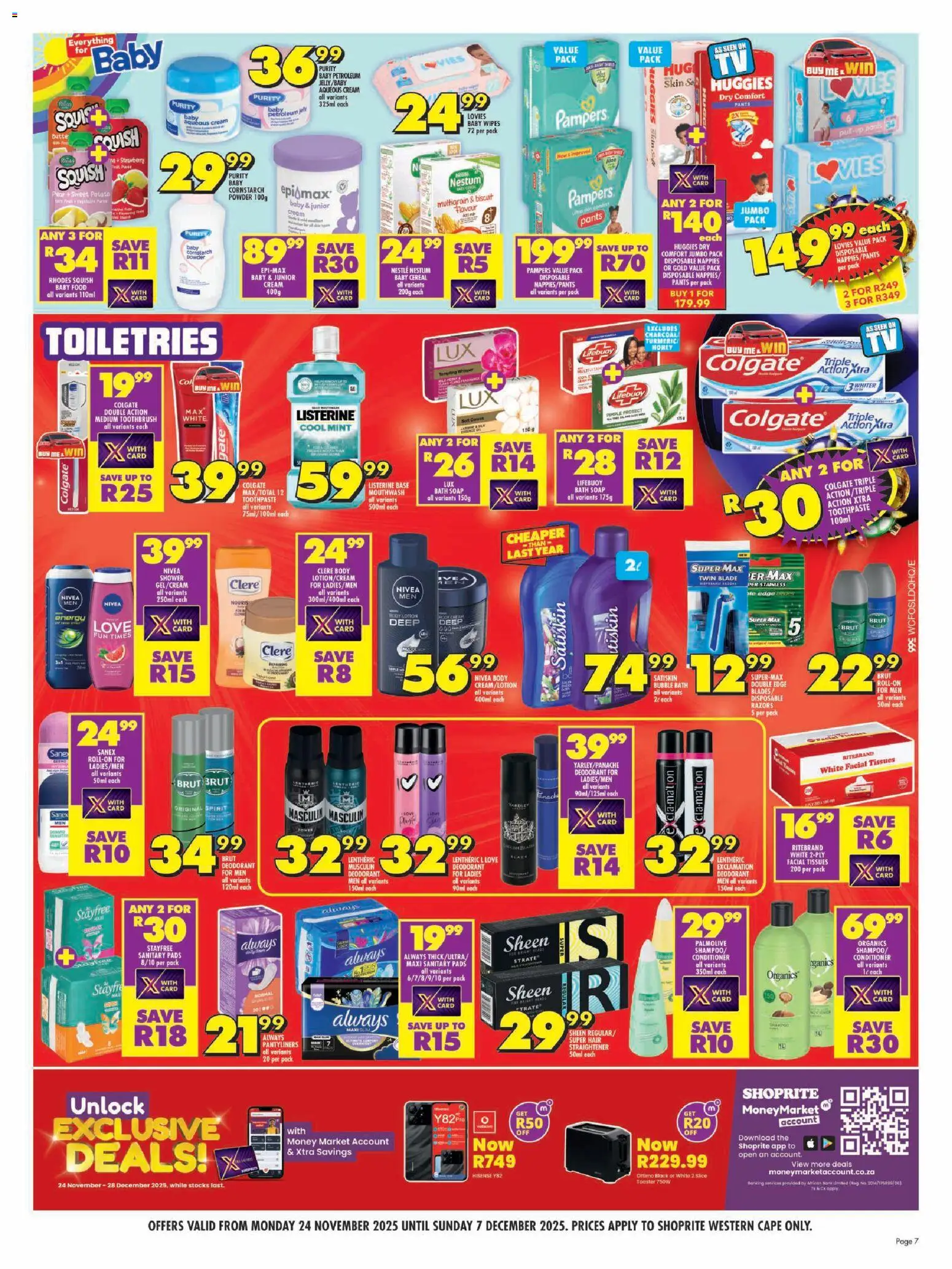 New Shoprite catalogue – valid from 24.11.2025 | Page: 7 | Products: Pads, Conditioner, Deodorant, Mouthwash