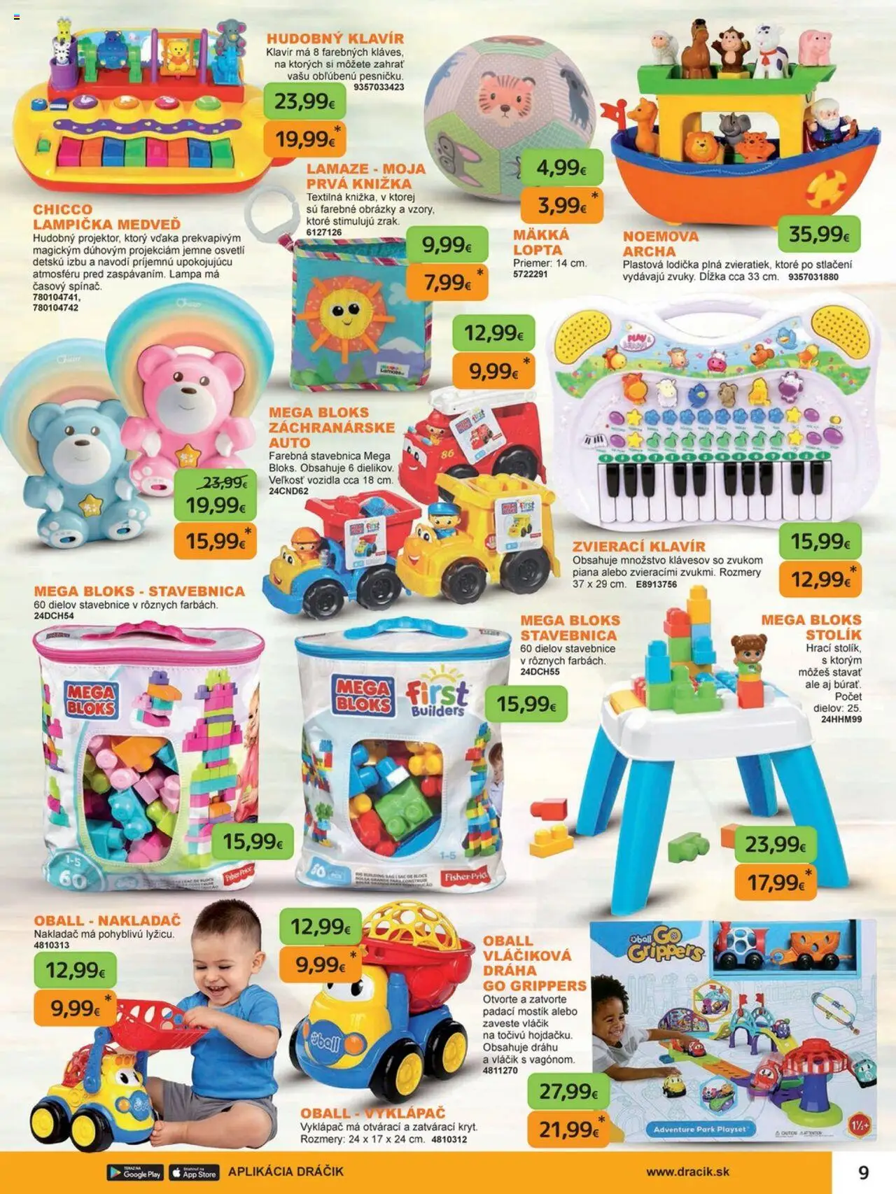 Nové Dráčik akcie – leták je platný od 03.10.2025 | Strana: 9 | Produkty: Lampa, Stolík, Lopta