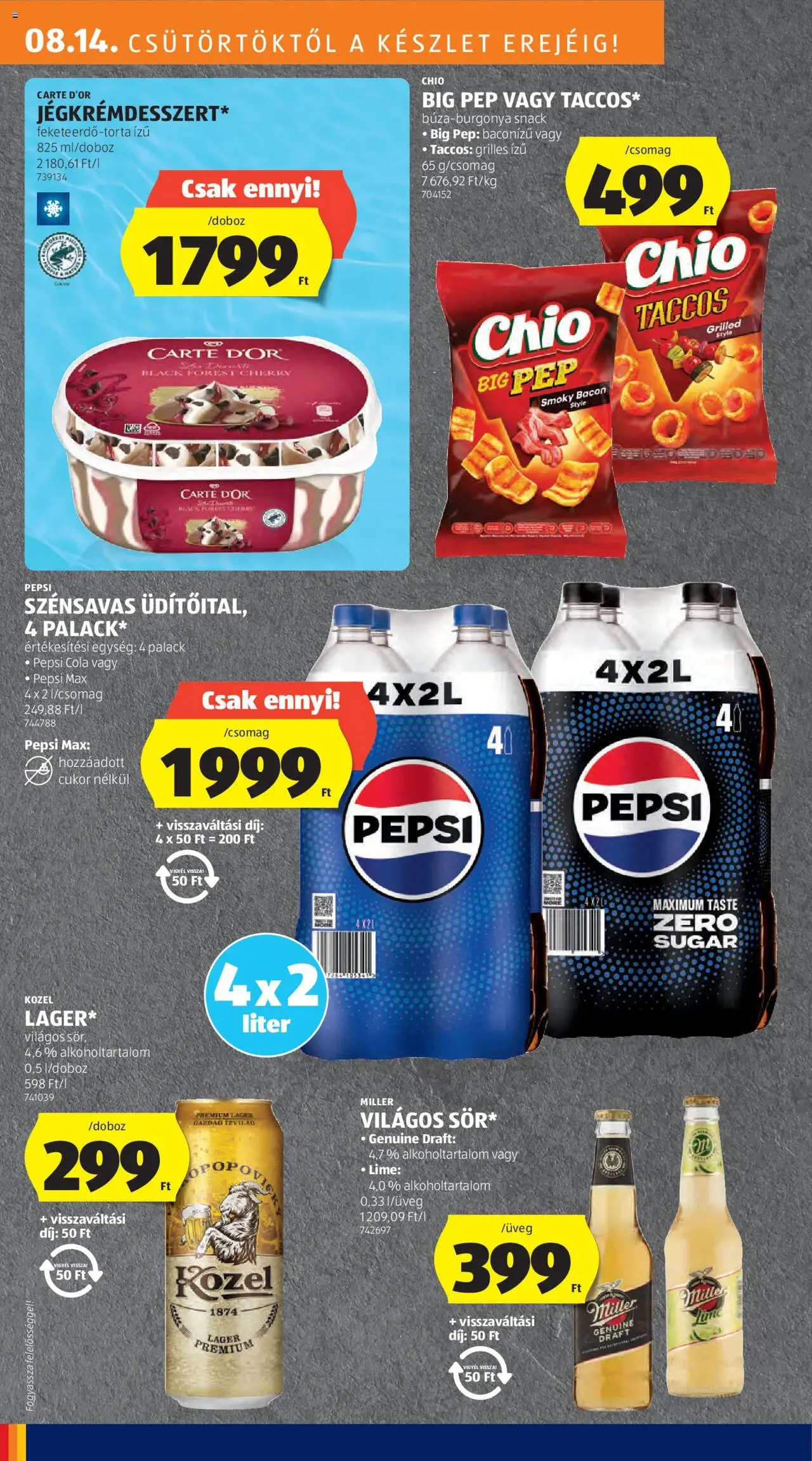 Aldi akciós ujság - amely érvényes a következő dátumtól: 14.08.2025 | Oldal: 22 | Termékek: Pepsi, Bacon, Cola, Cukor