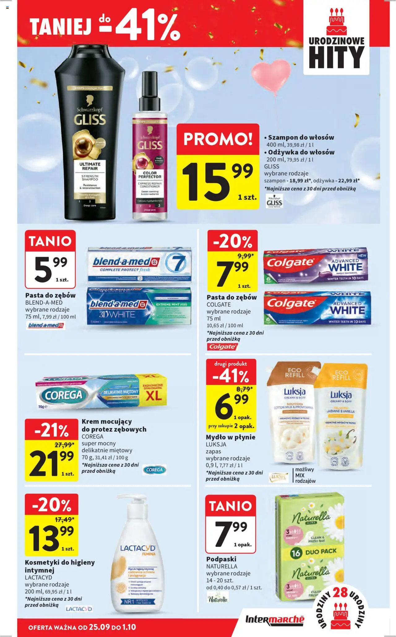 Intermarche Gazetka od 25.09.2025 | Strona: 39 | Produkty: Mydło w płynie, Kosmetyki, Krem, Pasta do zębów