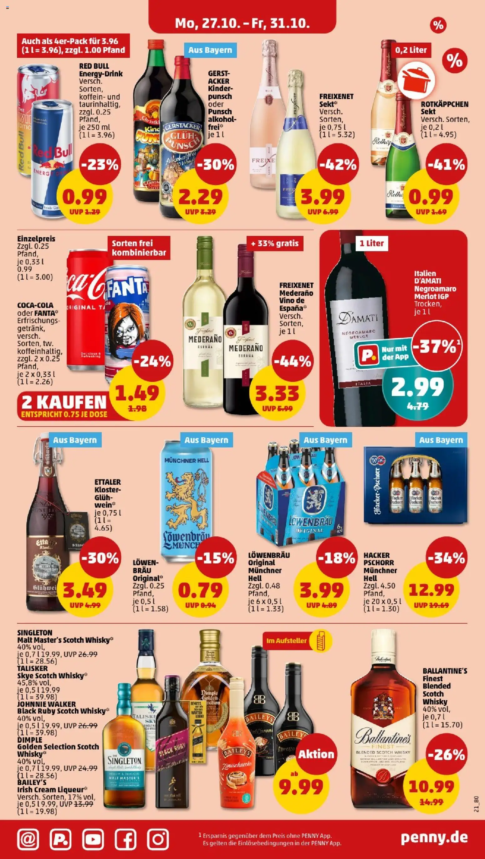 Penny - Bayern  – gültig ab 27.10.2025 | Seite: 23 | Produkte: Whisky, Red bull, Freixenet, Baileys