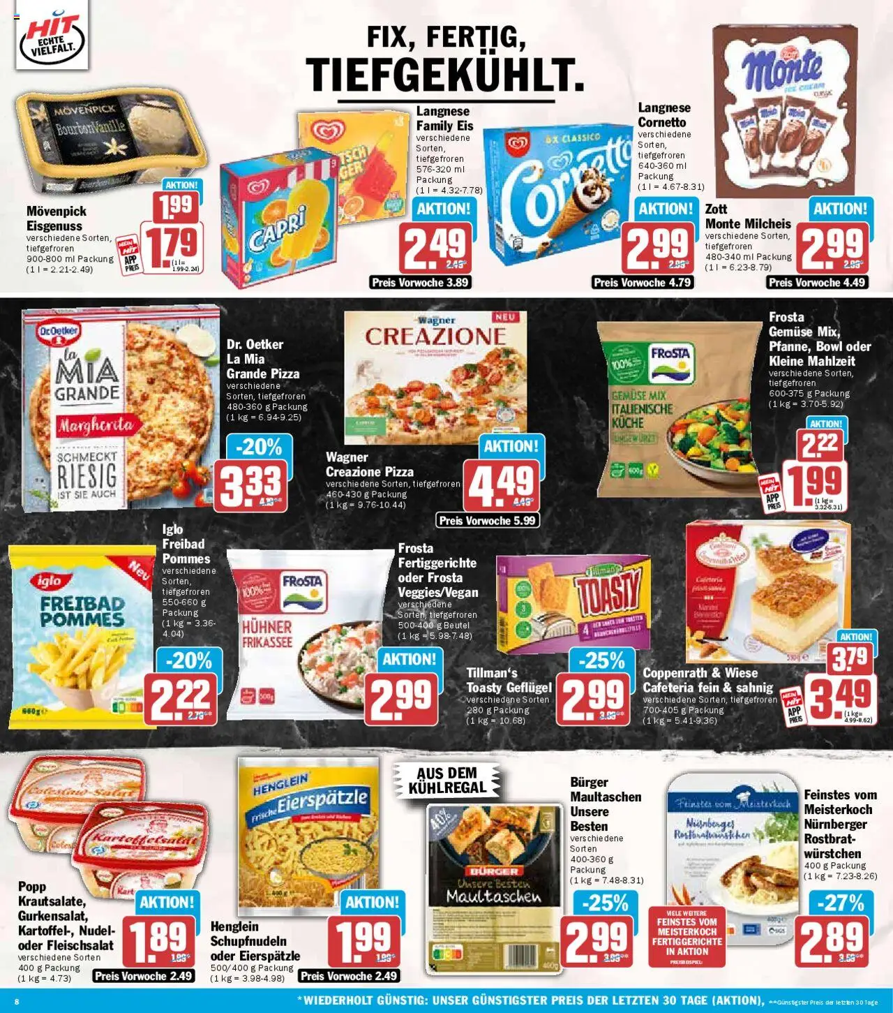 HIT Prospekt 	 - gültig ab dem 25.08.2025 | Seite: 8 | Produkte: Langnese, Frosta, Fertiggerichte, Pizza