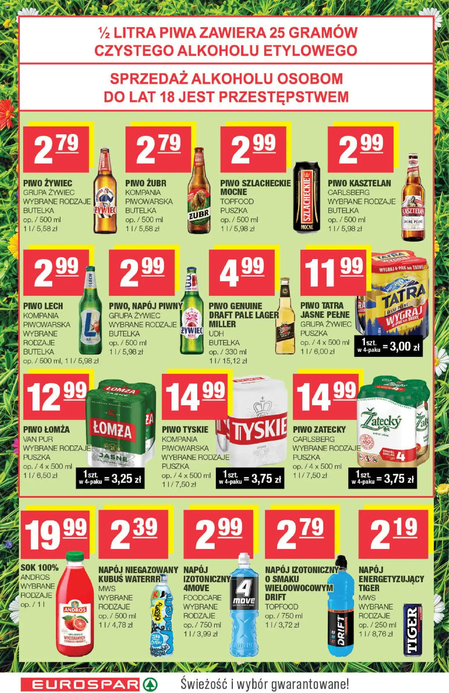 Spar gazetka - Eurospar od 22.04.2026 | Strona: 12 | Produkty: Piwo żubr, Tyskie, Sok, Piwo