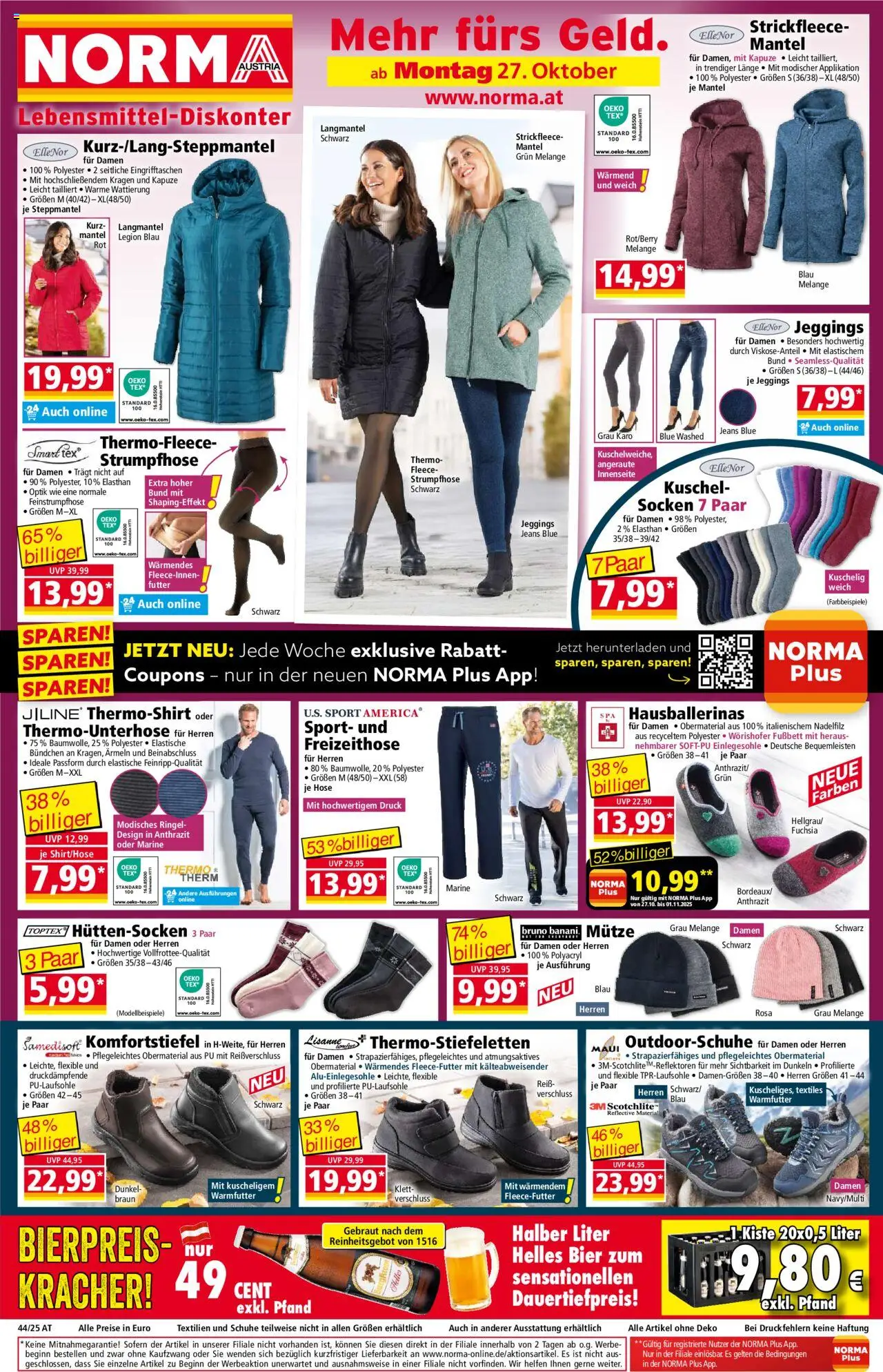 Norma Flugblatt gültig ab 27.10.2025 | Seite: 1 | Produkte: Mantel, Hose, Socken, Strumpfhose