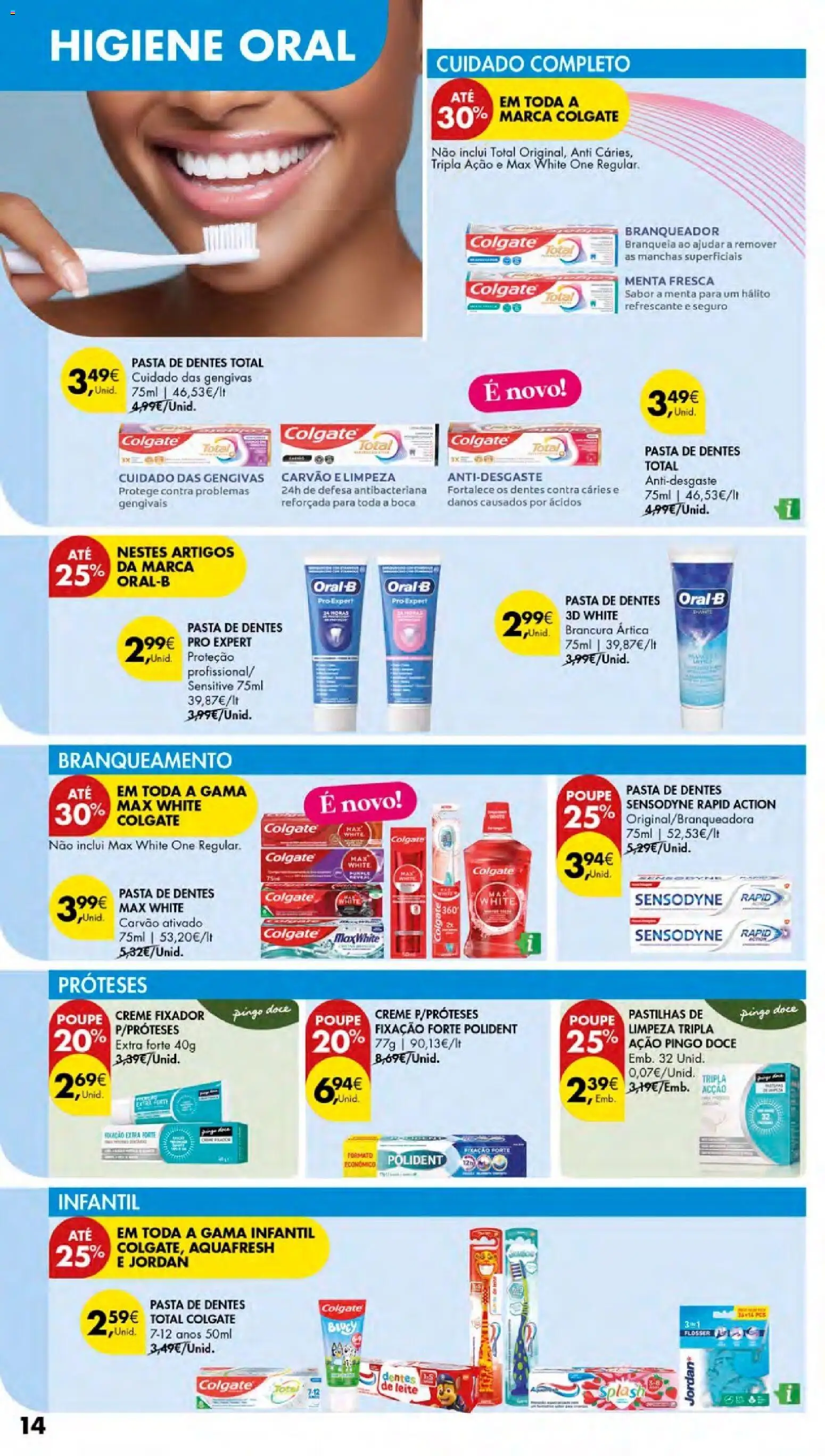 Pingo Doce - Cuidados Pessoais e para o Lar Açores │ válido de 26.02.2026 | Página: 14 | Produtos: Pasta de dentes, Leite, Fixador, Creme