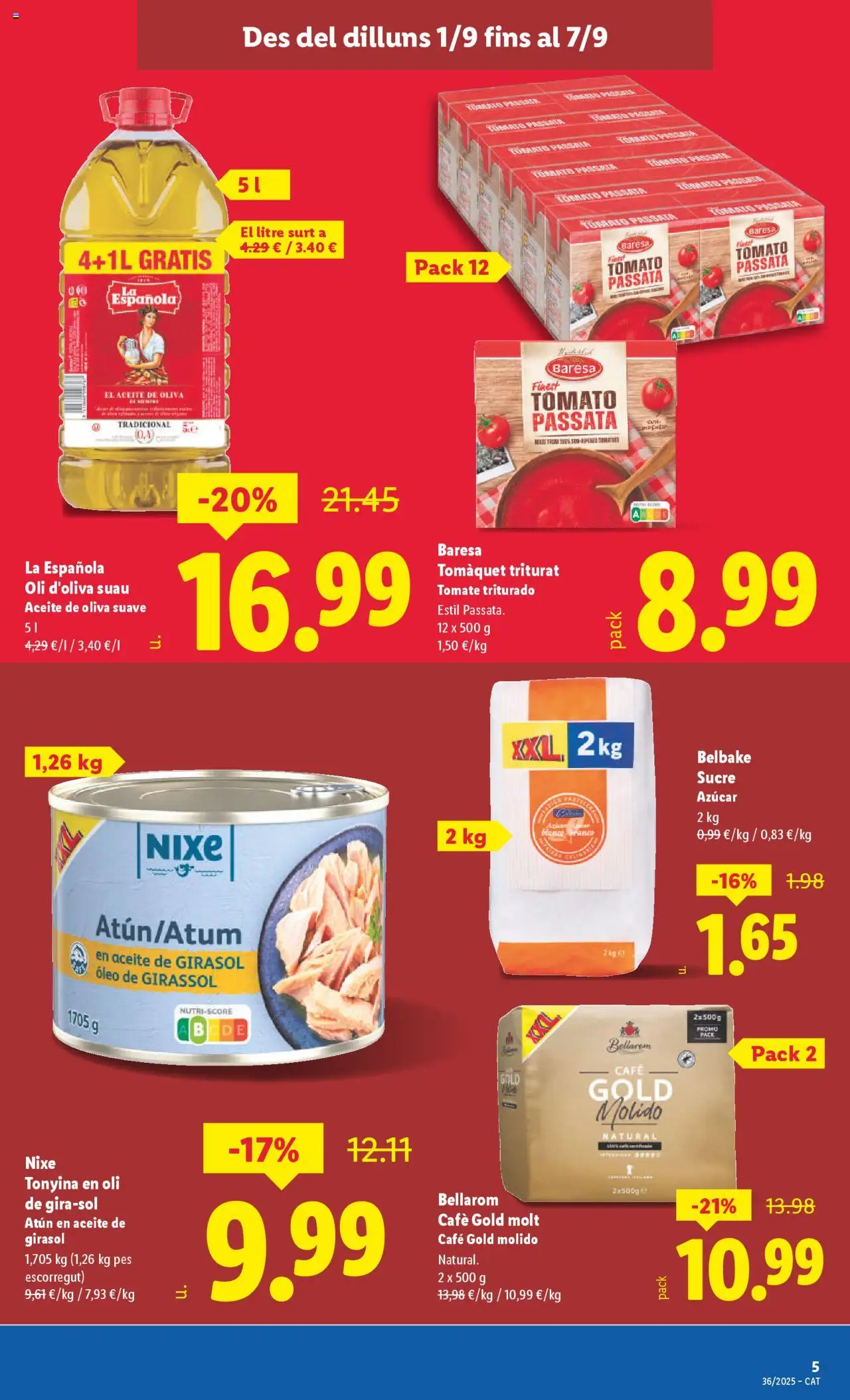 Lidl folleto │ válido desde el 01.09.2025 | Página: 5 | Productos: Aceite, Café, Aceite de oliva, Tomate triturado