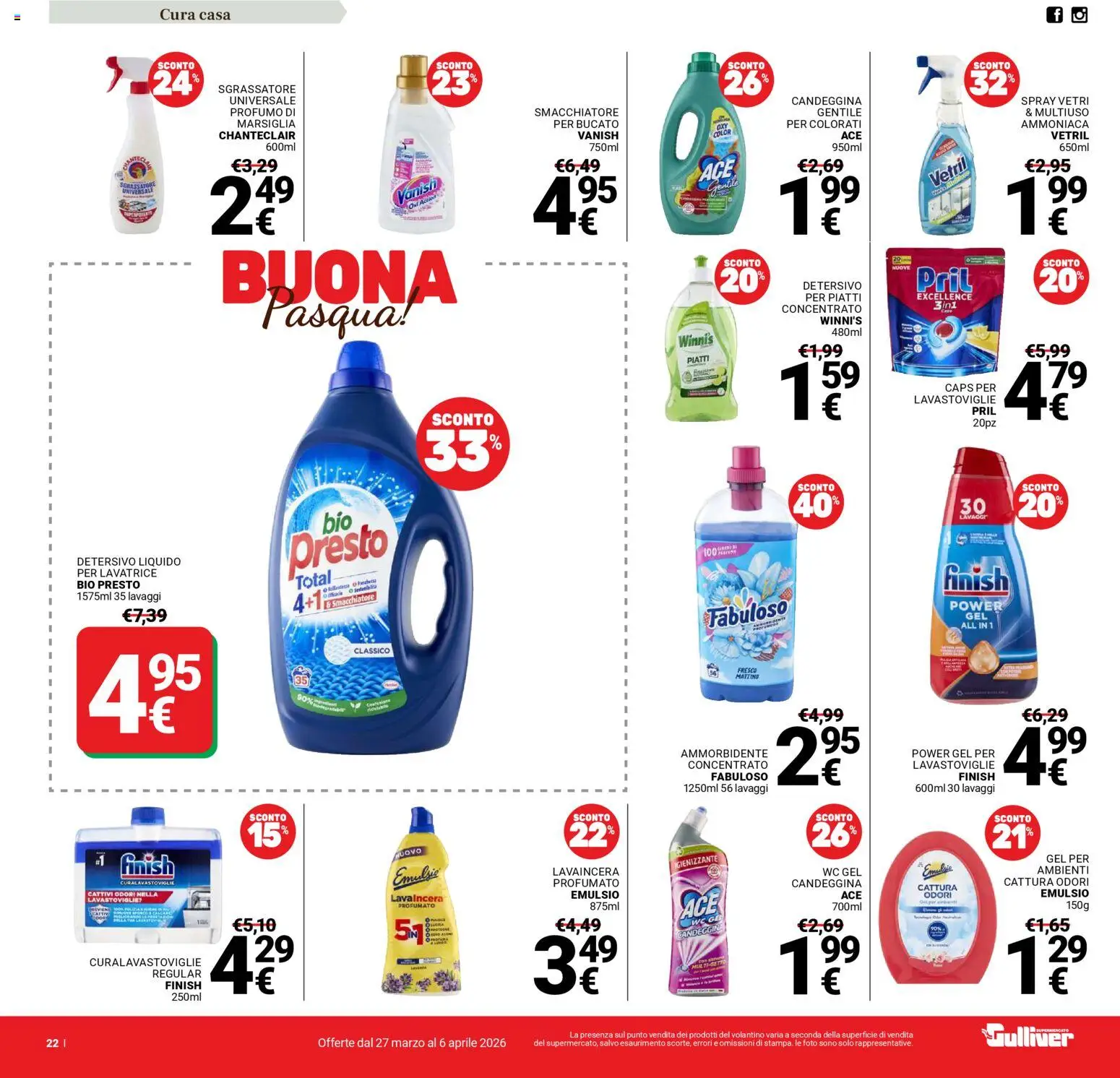 Volantino Gulliver del 27.03.2026 | Pagina: 22 | Prodotti: Ammorbidente, Smacchiatore, Lavatrice, Lavastoviglie