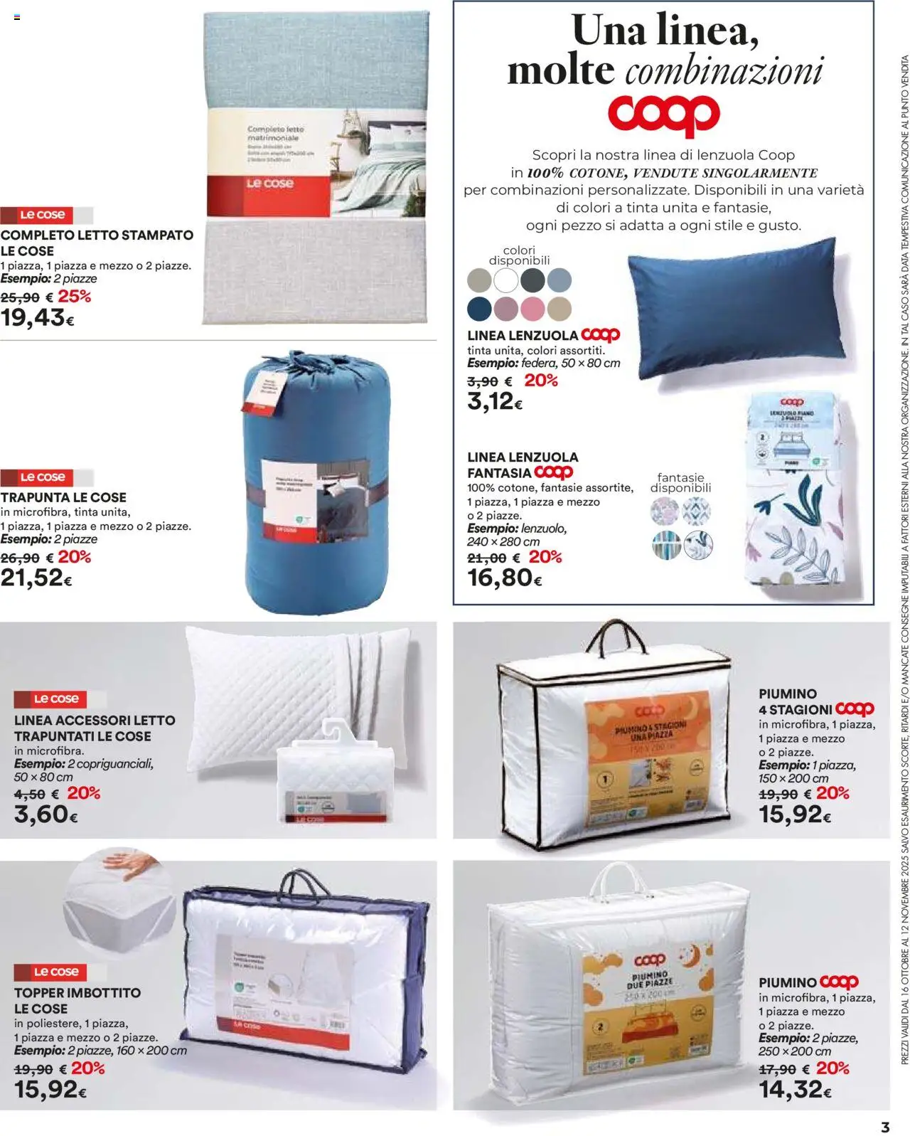 Volantino Ipercoop del 16.10.2025 | Pagina: 3 | Prodotti: Letto matrimoniale, Trapunta, Letto, Lenzuola