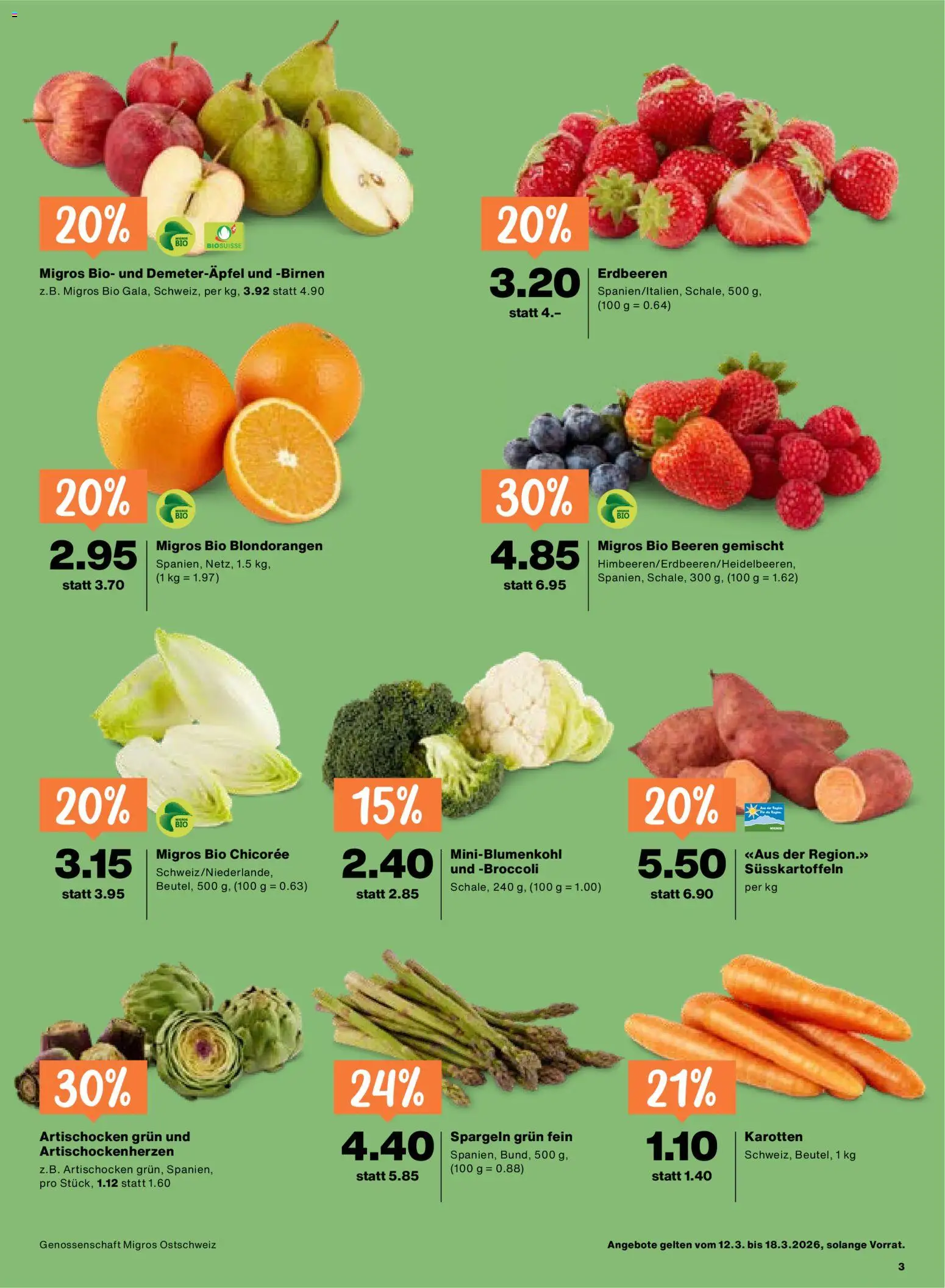 Migros aktionen – gültig ab 12.03.2026 | Seite: 3 | Produkte: Erdbeeren