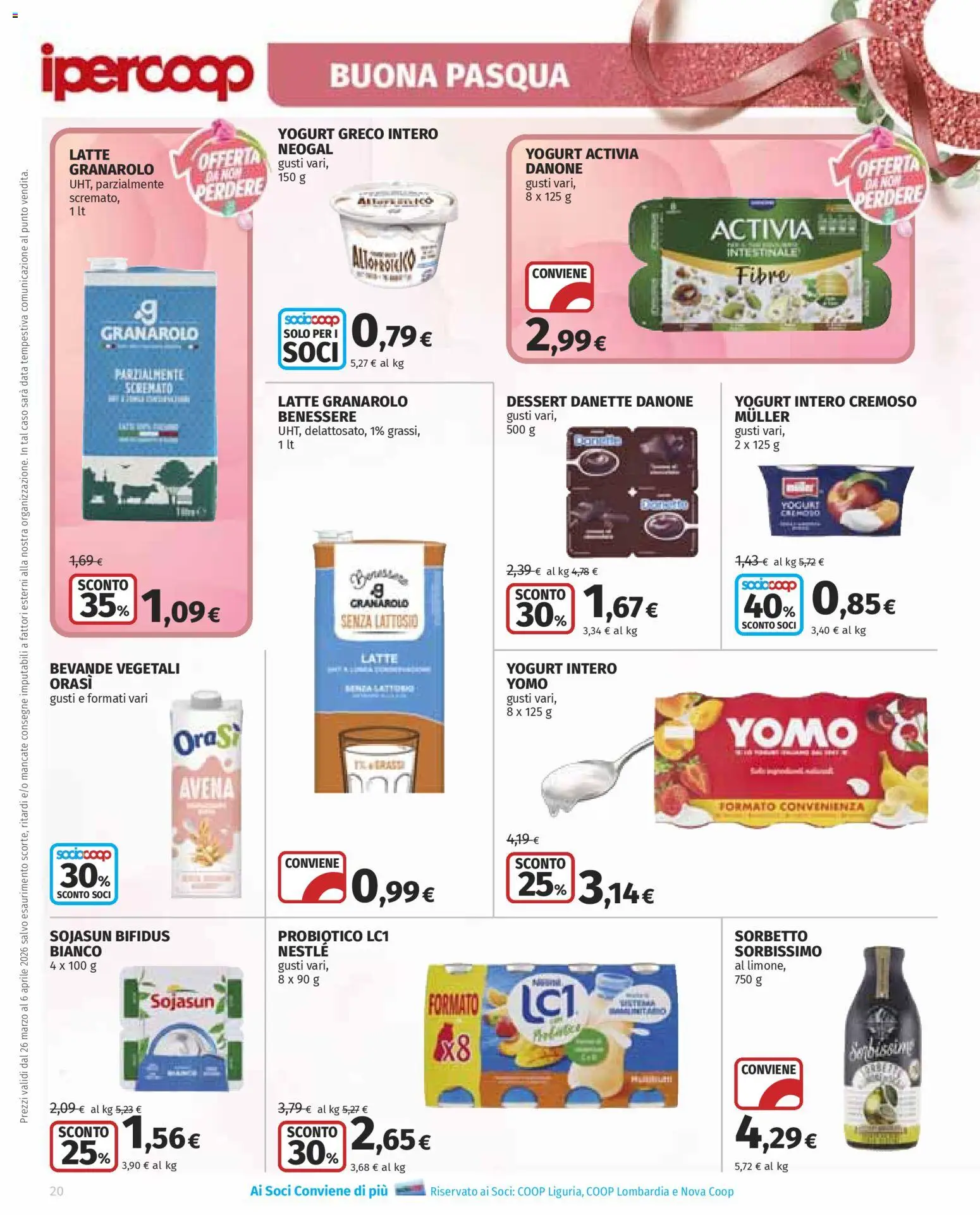 Volantino Ipercoop del 26.03.2026 | Pagina: 20 | Prodotti: Yogurt greco, Yogurt, Sorbetto, Data