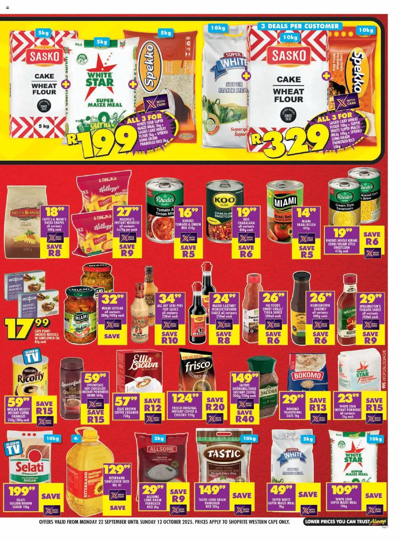 New Shoprite catalogue – valid from 22.09.2025 | Page: 7 | Products: Creamer, Chocolate, Chicken, Noodles