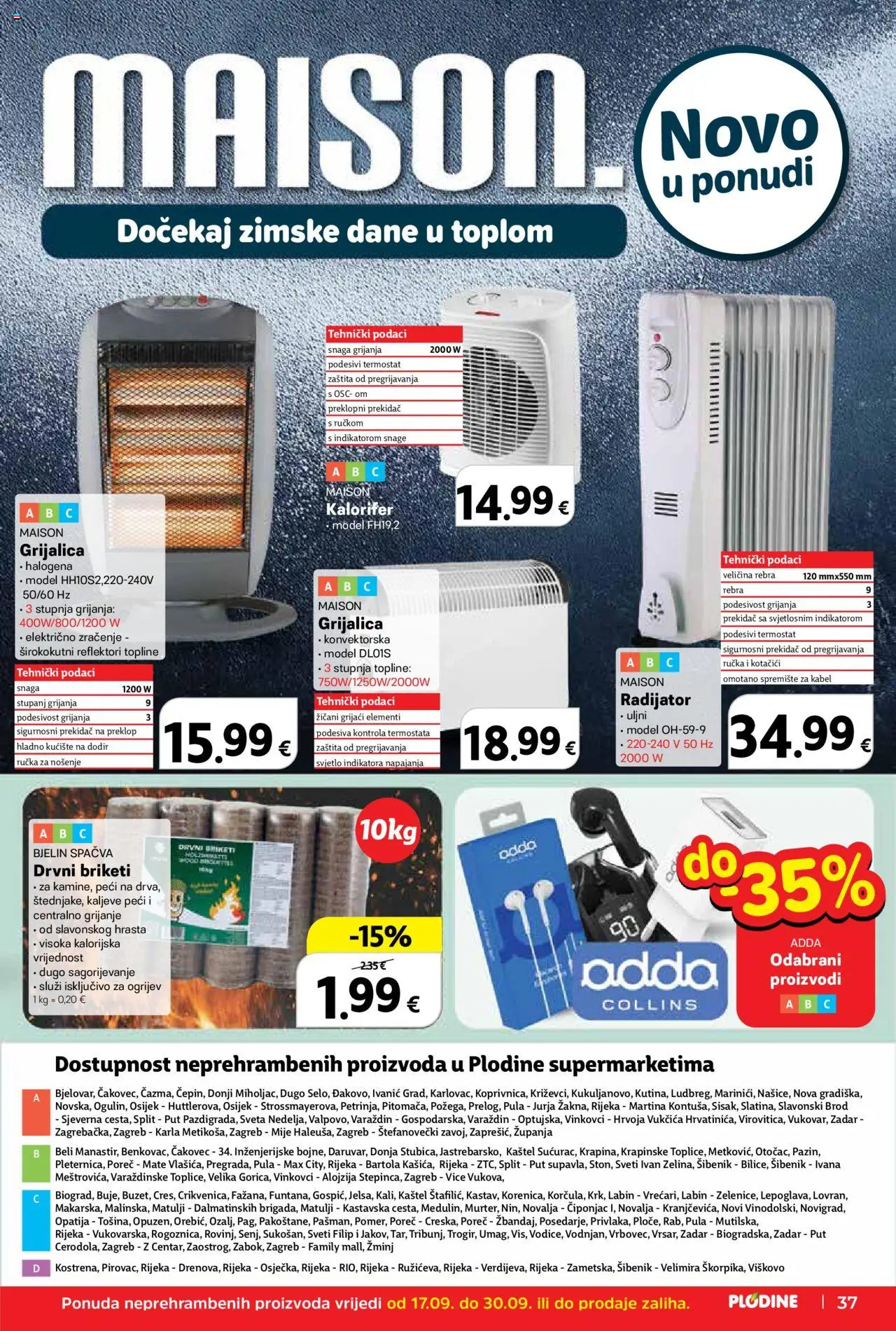 Plodine katalog | vrijedi od 17.09.2025 | Stranica: 37 | Proizvodi: Radijator, Termostat, Kabel, Briketi