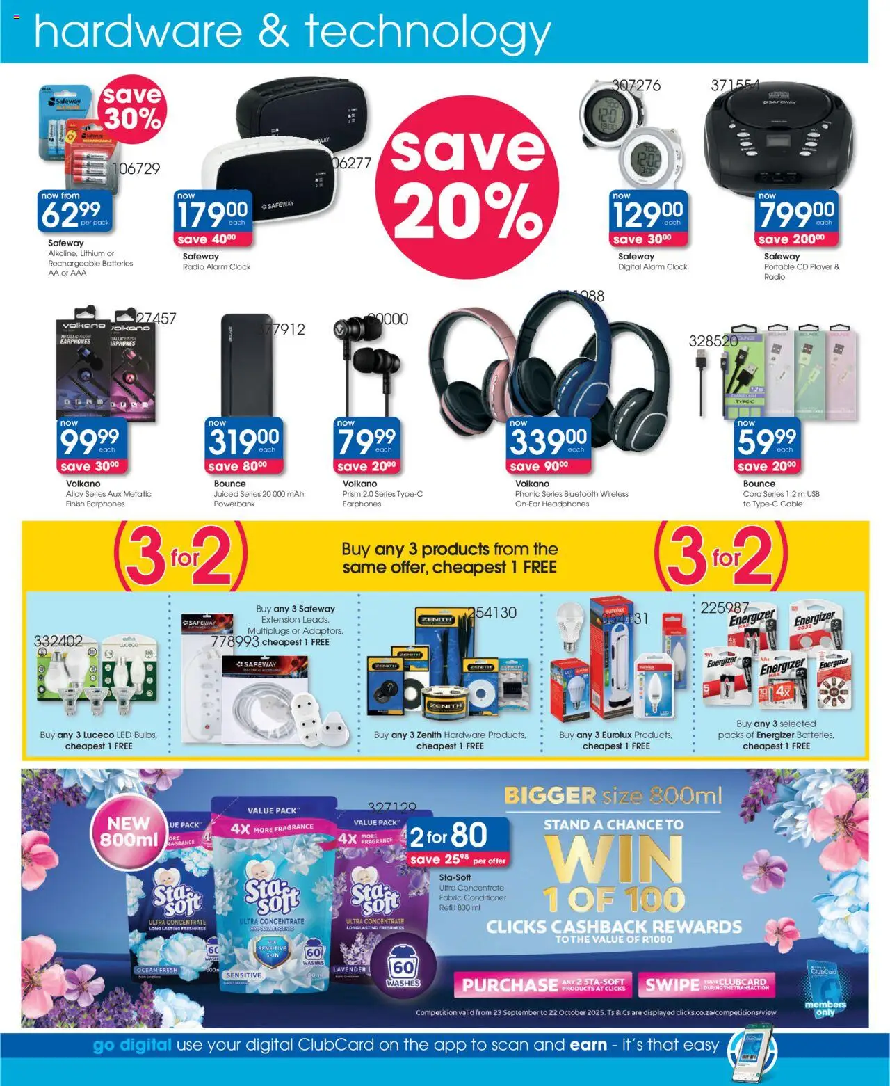 New Clicks catalogue – valid from 23.09.2025 | Page: 44 | Products: Earphones, Cable, Cd player, Fragrance