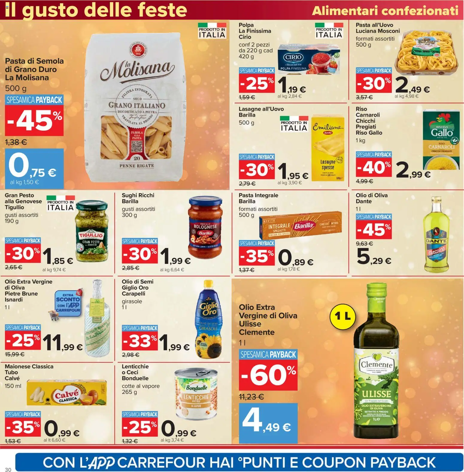 Volantino Carrefour del 16.12.2025 | Pagina: 30 | Prodotti: Riso, Lenticchie, Pasta, Olio extra vergine
