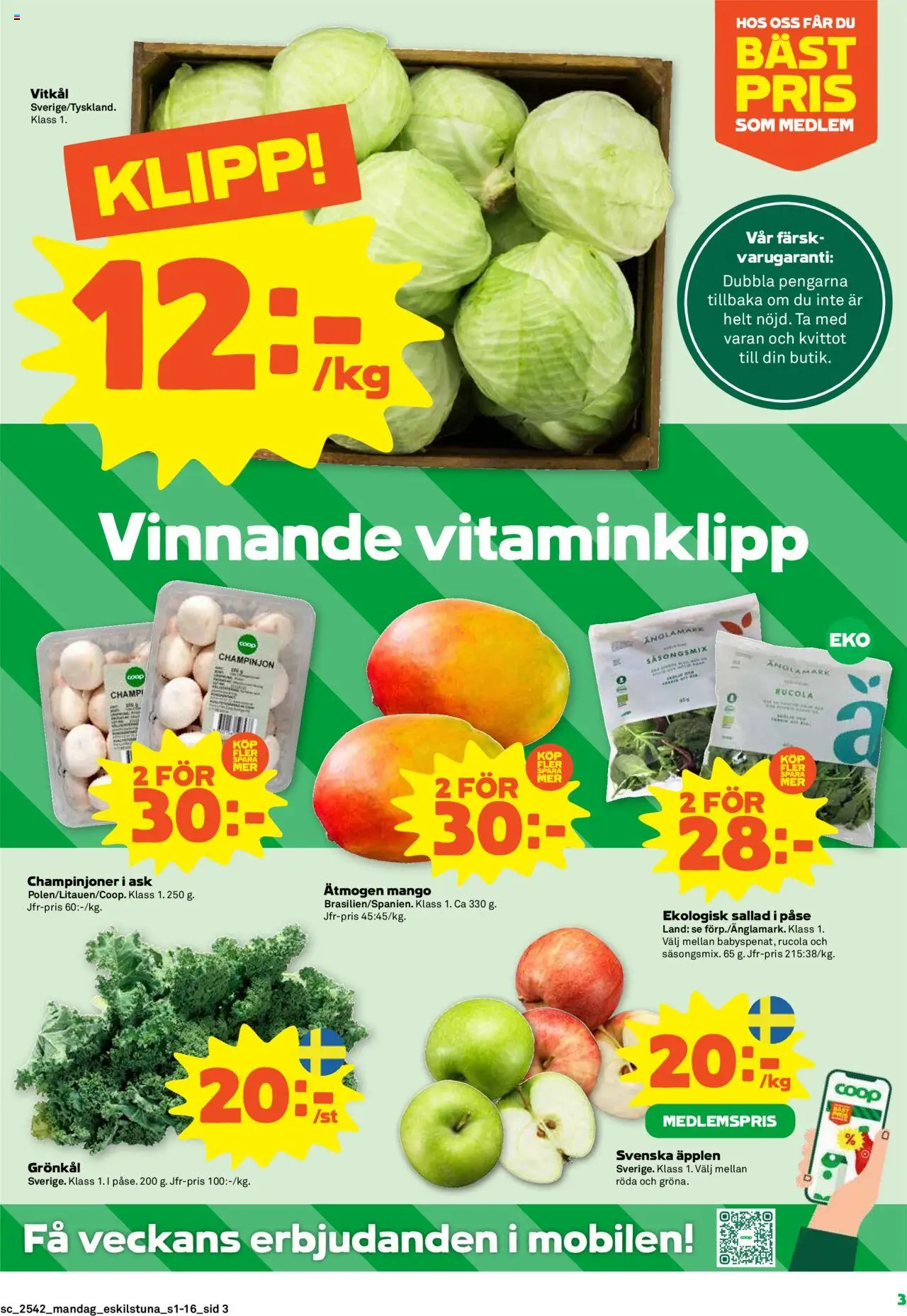 Stora Coop reklamblad aktuell från 13.10.2025 | Sida: 3 | Produkter: Vitkål, Äpplen, Sallad, Mango